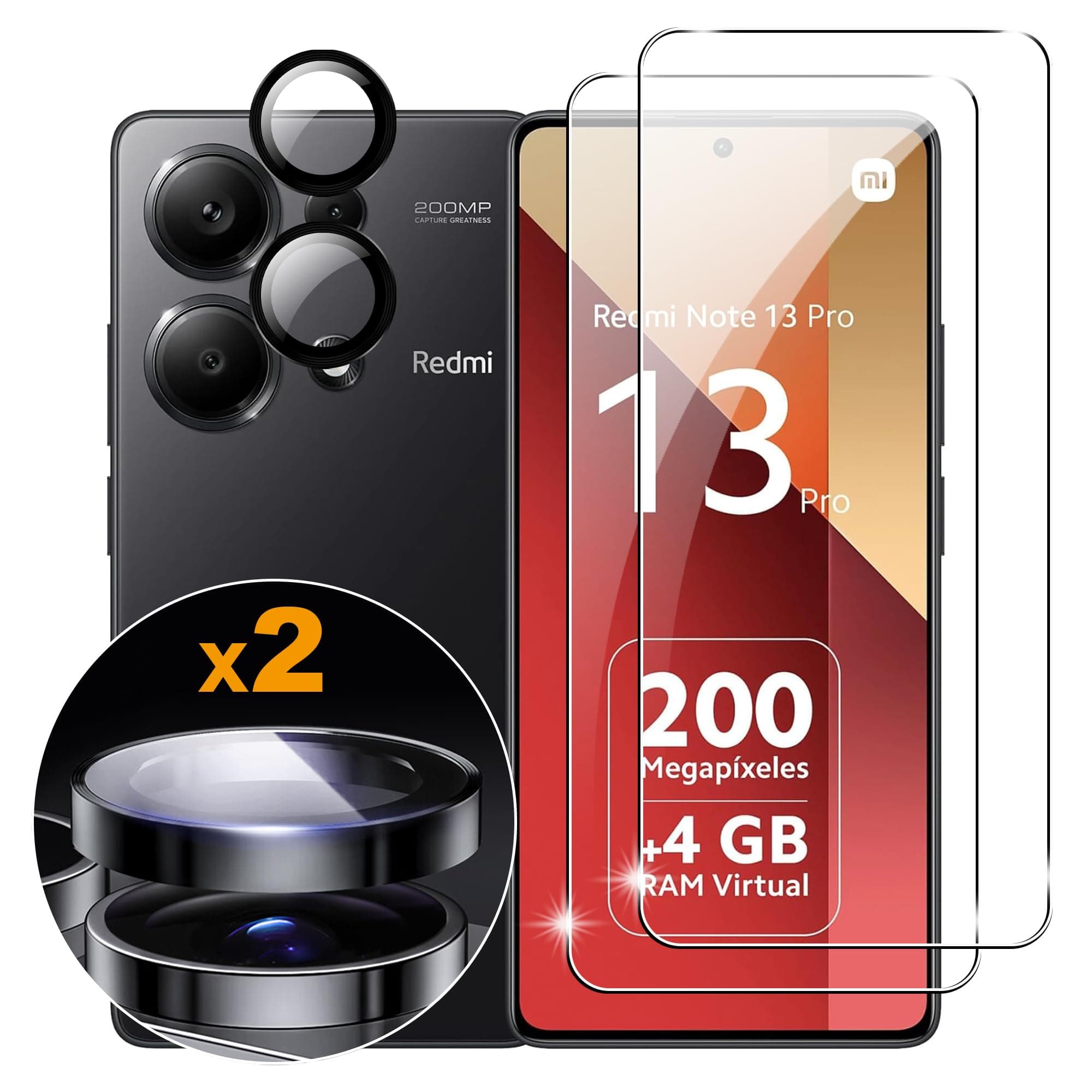 for Xiaomi Redmi Note 13 Pro 4G Screen Protector with Camera Lens Protector, 9H Hardness Anti-Scratch Tempered Glass flim, Case Friendly, Anti-Fingerprint,Anti-Scratch (2+2 PACK)