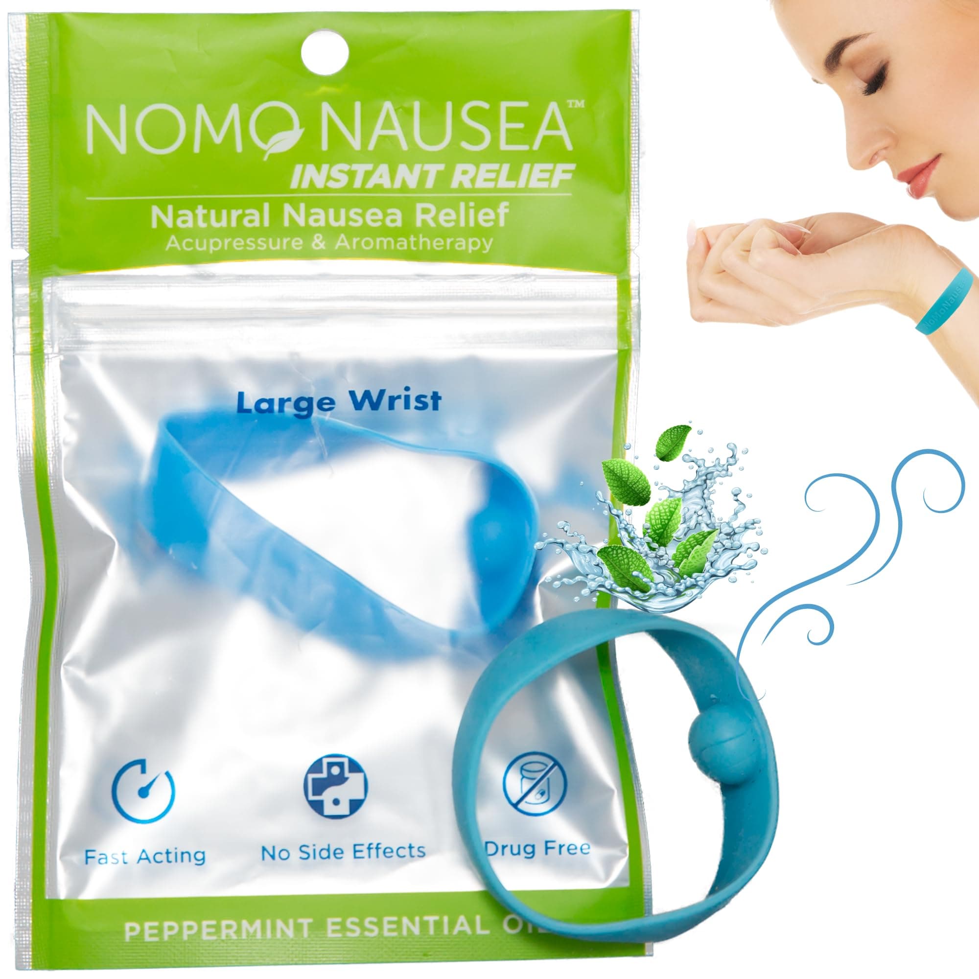 Instant Relief Large Blue Aromatherapy Anti-Nausea Bands with Acupressure