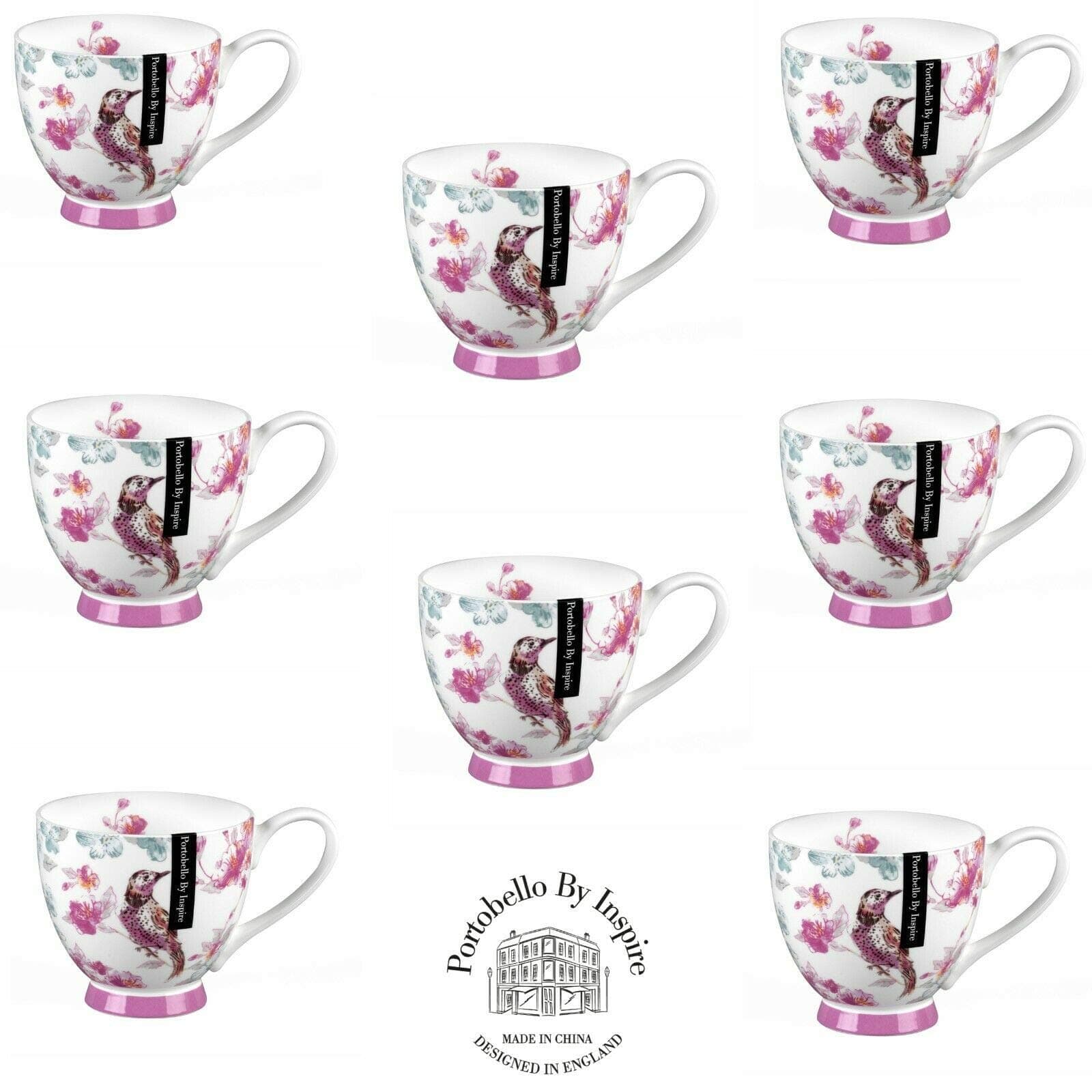 Portobello Footed Forest Bird Song Fine Bone China Mug x 8