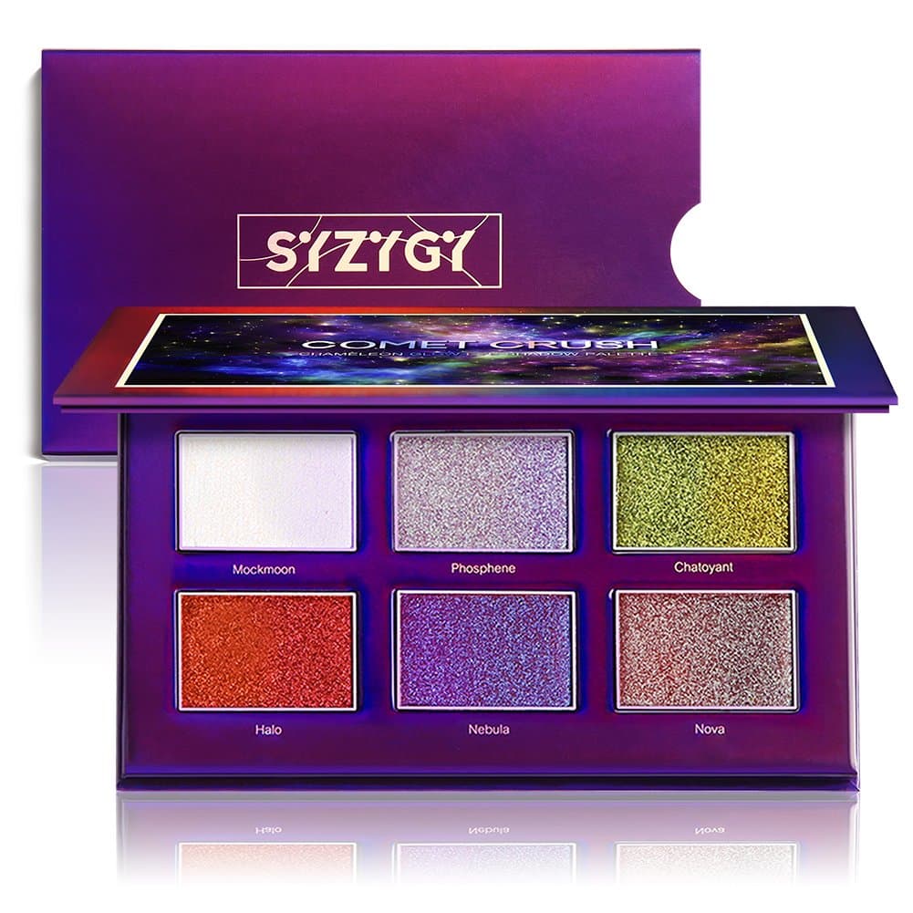 SYZYGY Eyeshadow Palette, Duochrome Highlighter Eye Makeup Palette, Holographic+Shimmer+Sparkly+Glitter Eyeshadow Vegan Cosmetics, 6 Multicolours