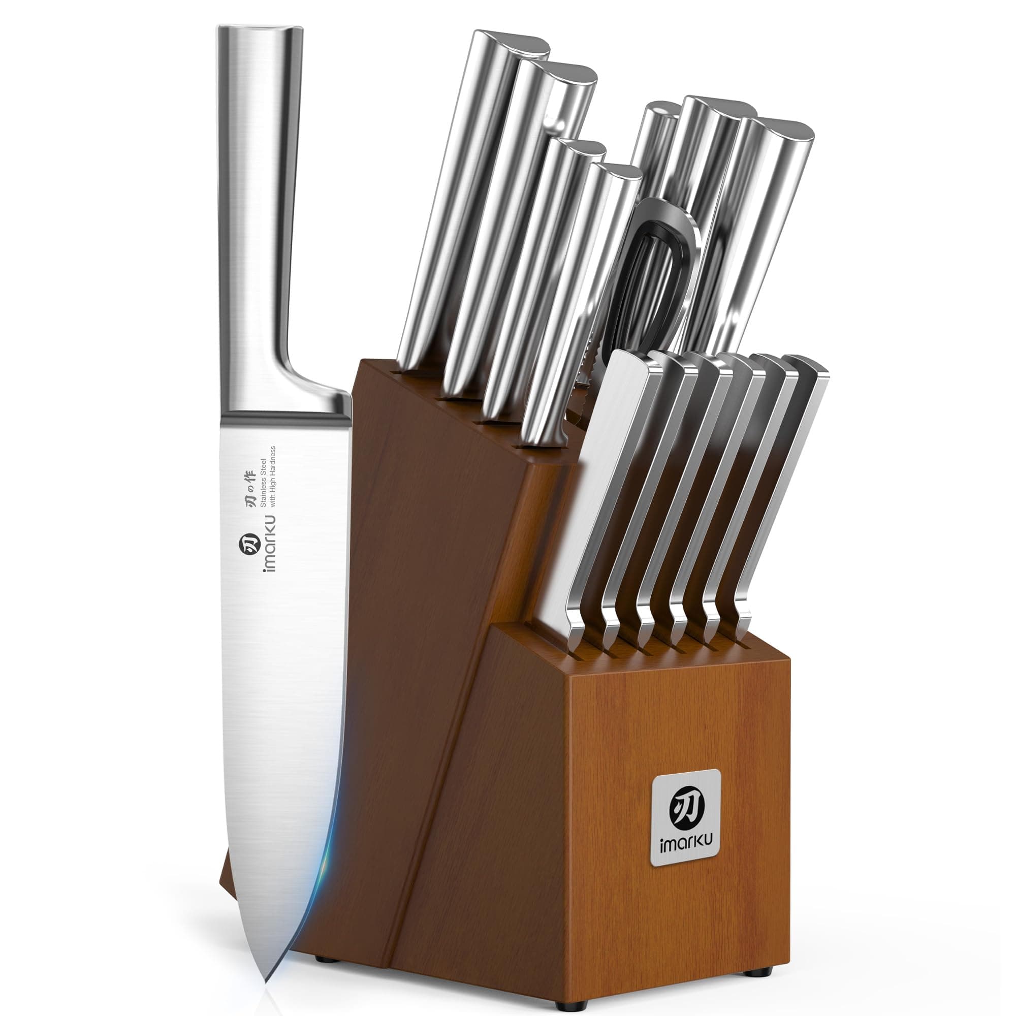 imarku Knife Set - Kitchen Knife Set 15 Pieces Japanese Stainless Steel Knife Block Set with Sharpener - Dishwasher Safe Kitchen's Knives - Ultra Sharp Chef Knife Set for Kitchen