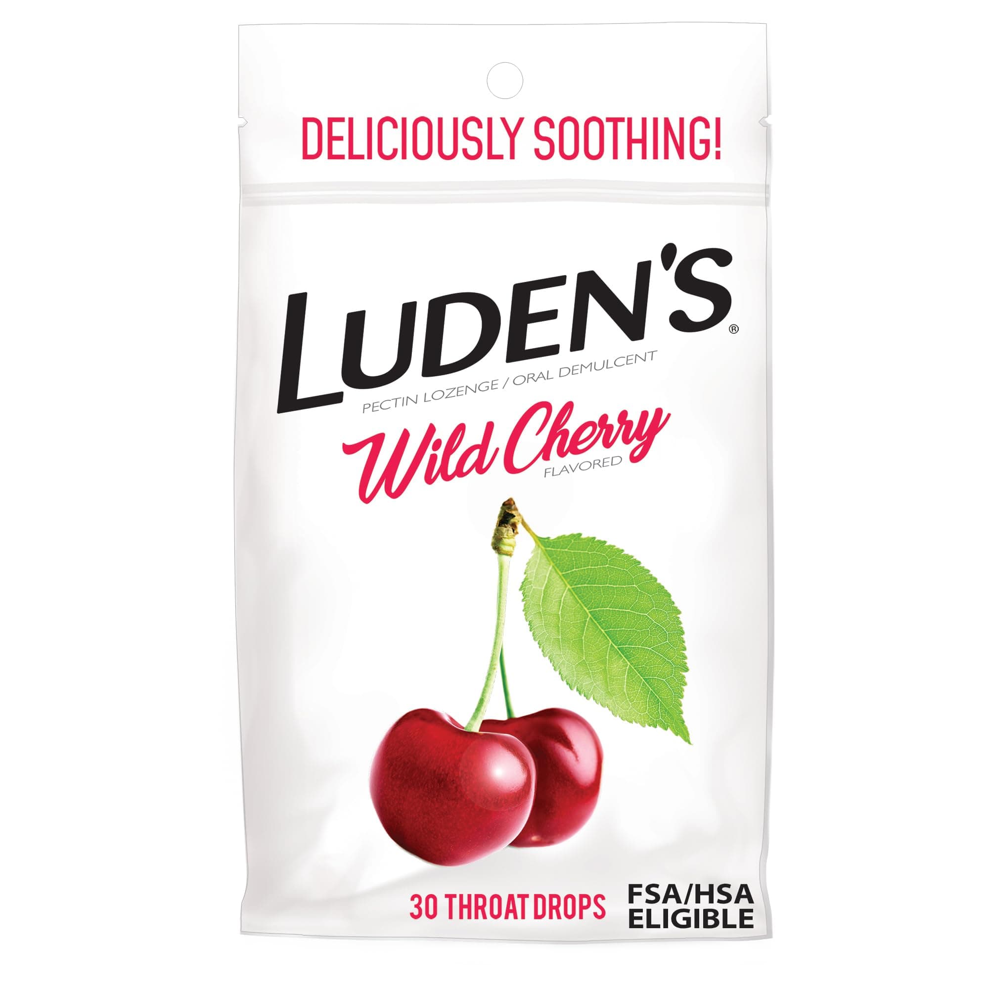 Luden's Sore Throat Relief Lozenges for Minor Everyday Irritation & Dry Mouth, Wild Cherry Flavored Drops, 30 Count