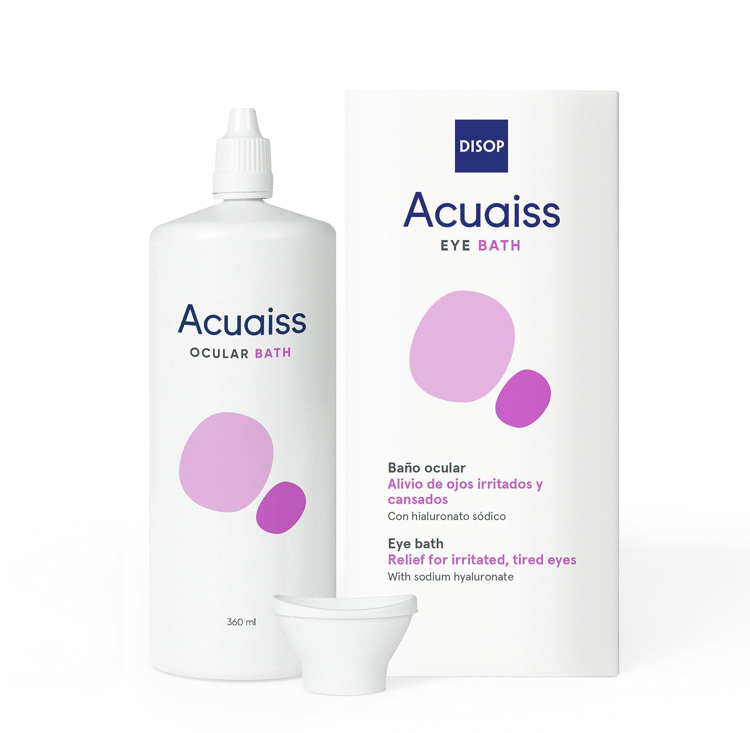 Acuaiss - Eye Wash with Hyaluronic Acid - Soothes Itchy, Red Eyes - Includes Antimicrobial Eye Bath Cup - Ideal for Allergies and Eye Fatigue, 360 ml