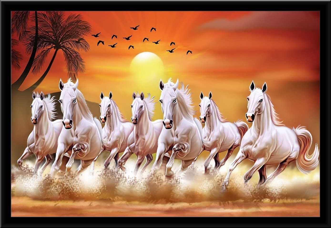 Inkart Seven Running Horses Wall Photo Frame Home Decoration for Good Vibes (13x19 Inches),wood, Orange