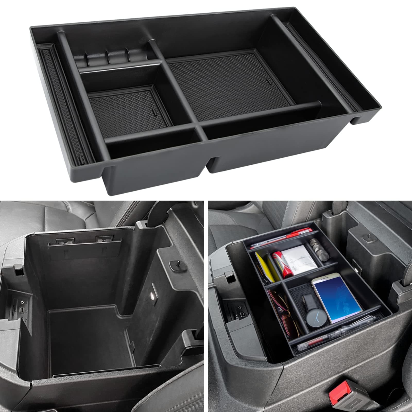 PIMCAR Center Console Organizer for 2019-2022 Chevy Silverado 1500/GMC Sierra 1500 & 2020-2023 Silverado/Sierra 2500HD/3500HD | Full Console Bucket Seats Only | Black Interior Trim Accessory