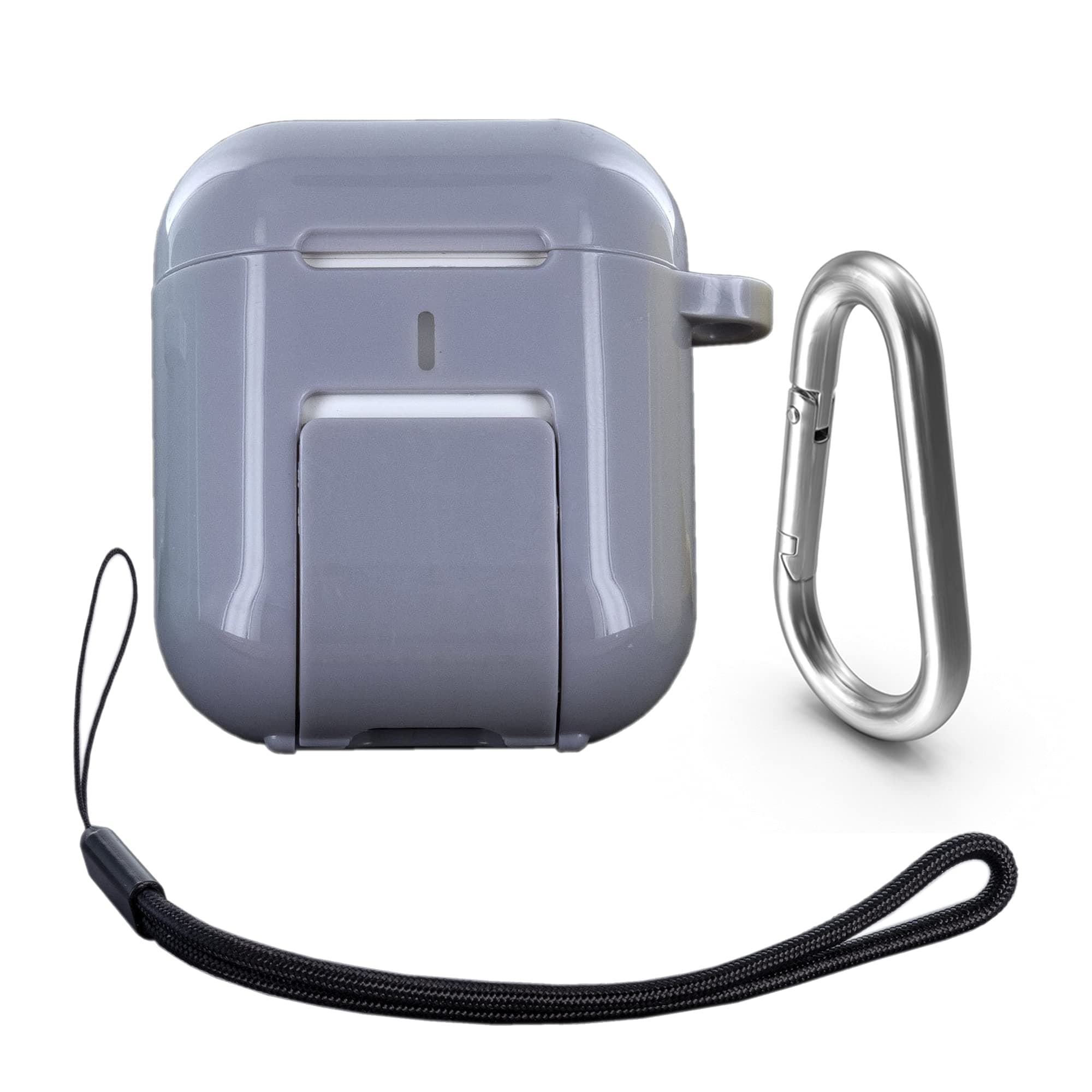 Protective AirPod Case Cover with Kickstand Phone Holder by Square Jellyfish - Military Grade Airpod Hard Case Cover with Phone Cradle for Hands Free Viewing - Fits Airpods 1 & 2 - Purple Protector