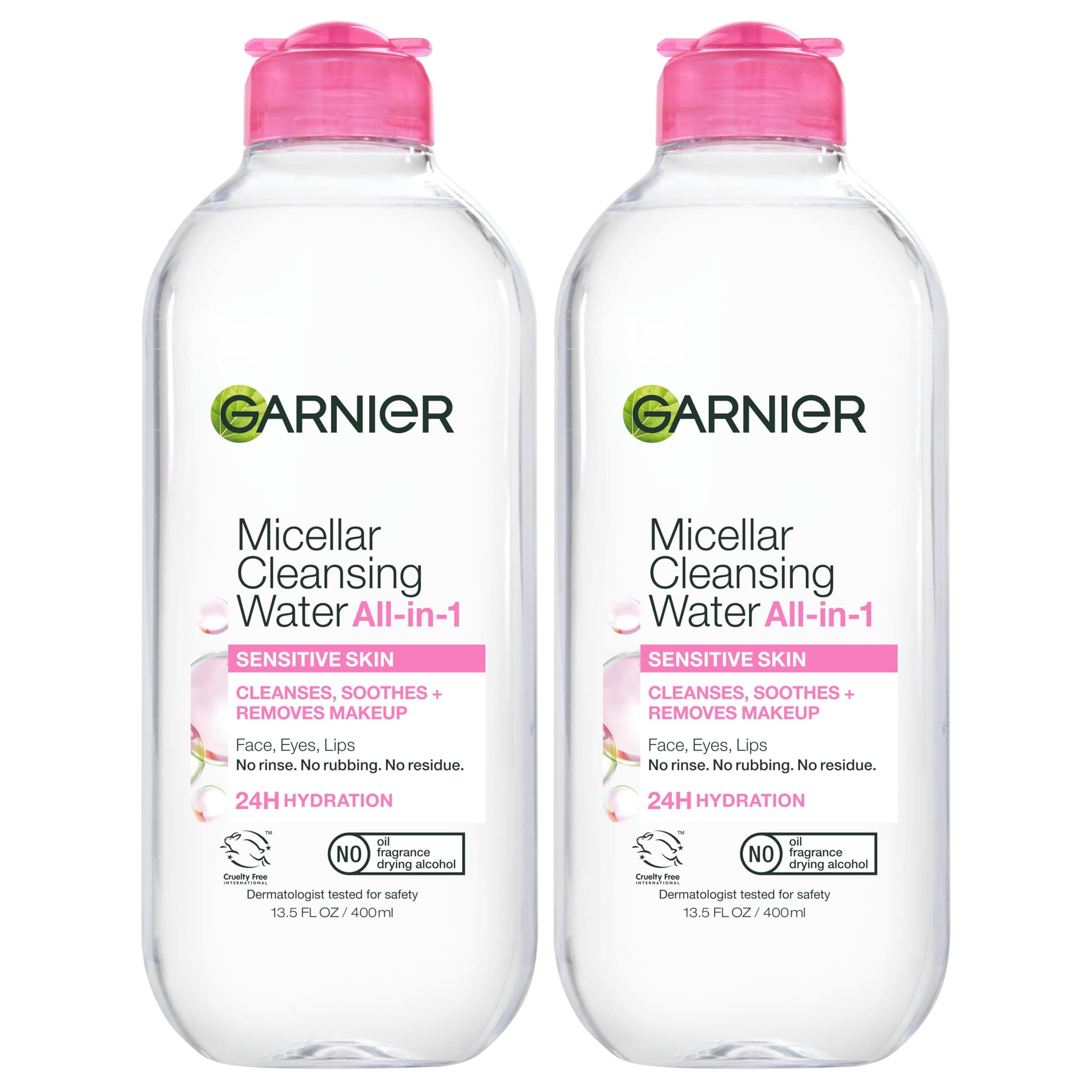 Micellar Water, Hydrating Facial Cleanser & Makeup Remover, Suitable for Sensitive Skin, Vegan, Cruelty Free, 13.5 Fl Oz (400mL), 2 Count