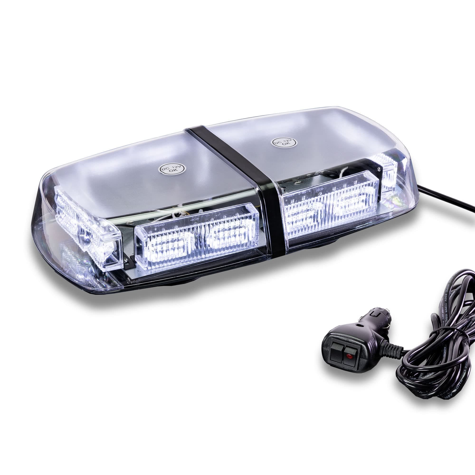 12" 36W White LED Emergency Flashing Mini Light Bar - Waterproof Magnetic Roof Top Mount Strobe Warning Lights for Trucks Golf Cart Tractors Vehicles Cars Forklift