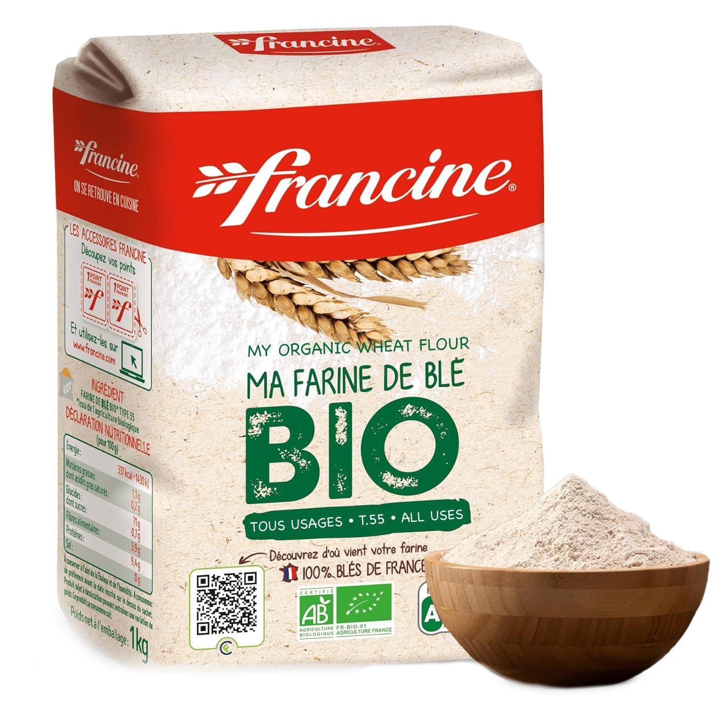 Francine Farine de Ble Bio - French All Purpose Organic Wheat Flour - 2.2 lbs