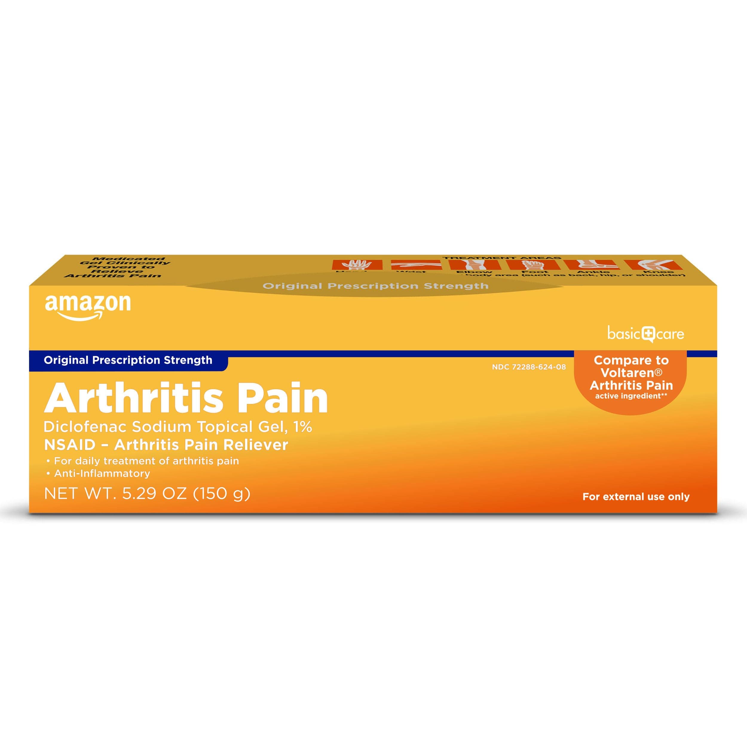 Amazon Basic Care Diclofenac Sodium Topical Gel, 1% (NSAID), Arthritis Pain Reliever for Hand, Wrist, Elbow, Foot, Ankle and Knee Pain Relief, 5.29 oz (150 grams) (Packaging may vary)