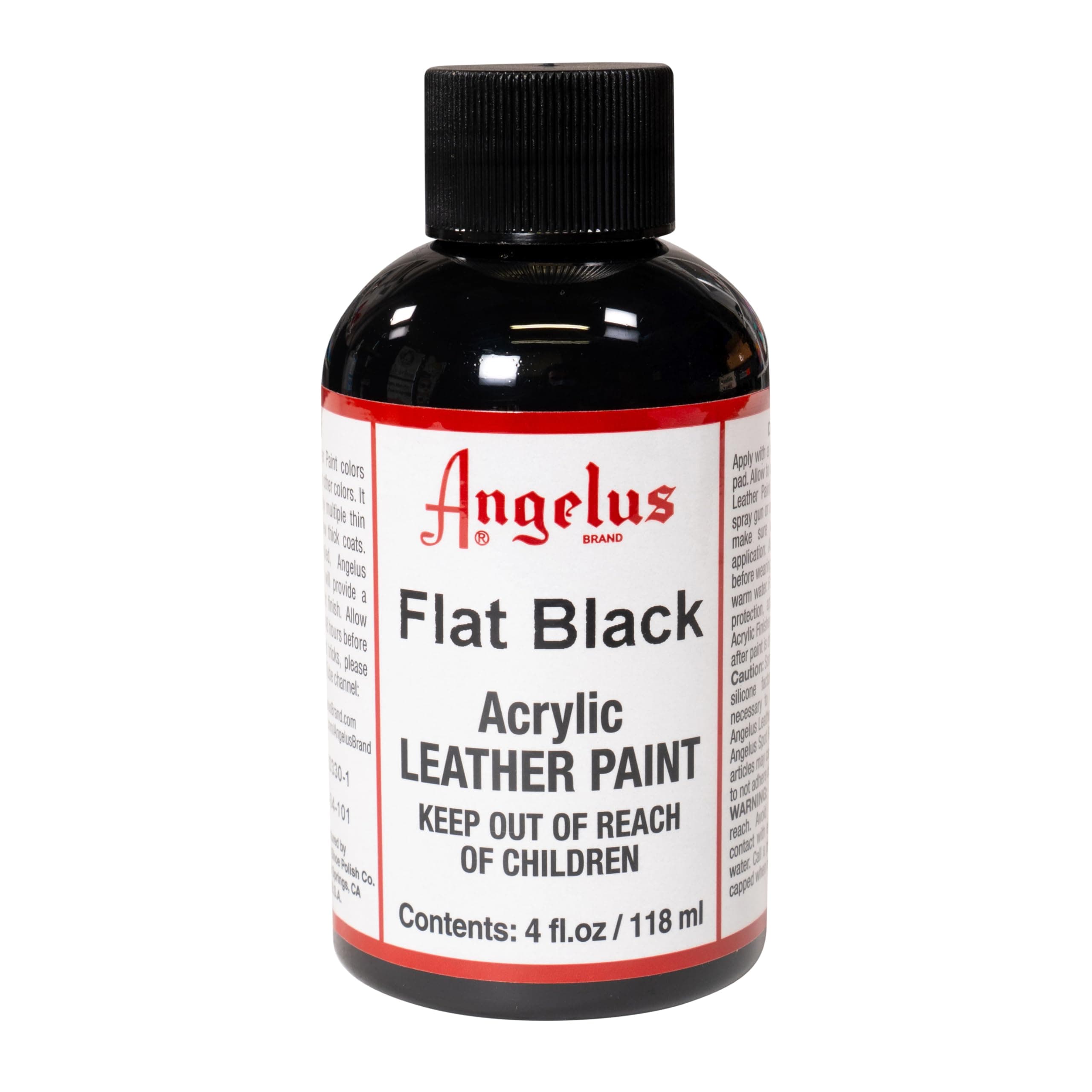 Angelus Acrylic Leather Paint for Shoes, Sneakers, Leather, Canvas, Furniture, and More - 4 Fl Oz, Flat Black