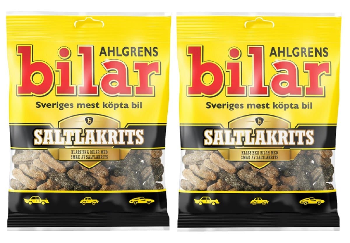 Ahlgrens Bilar Saltlakrits - Original Swedish Soft and Chewy Salty Liquorice Salmiak Marshmallow Cars Candy Bag 100g, 2-Pack