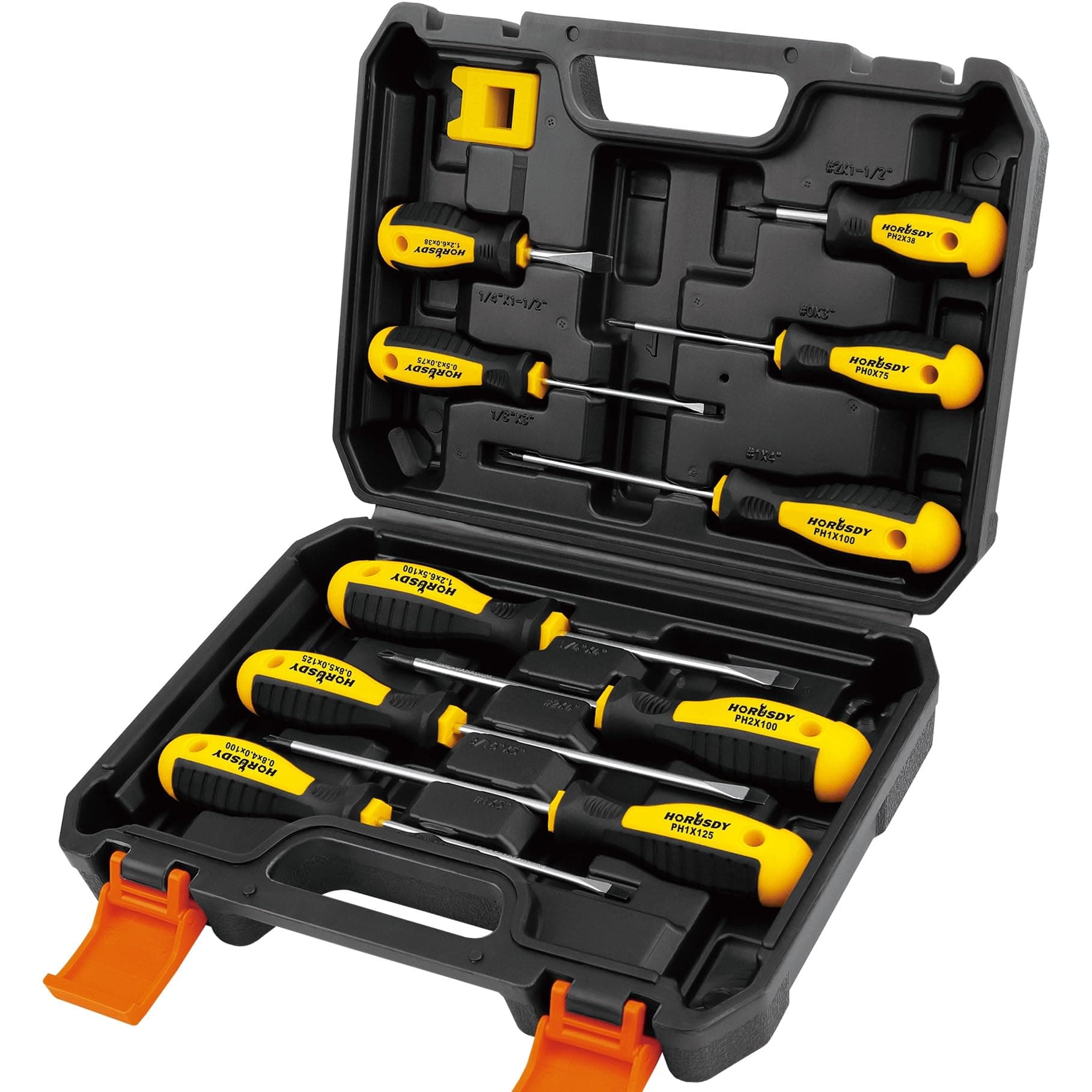 HORUSDY 11-piece Magnetic Screwdriver Set with Case, 5 Phillips & 5 Flat Head Tips with Magnetizer demagnetizer Precision Screwdriver Set