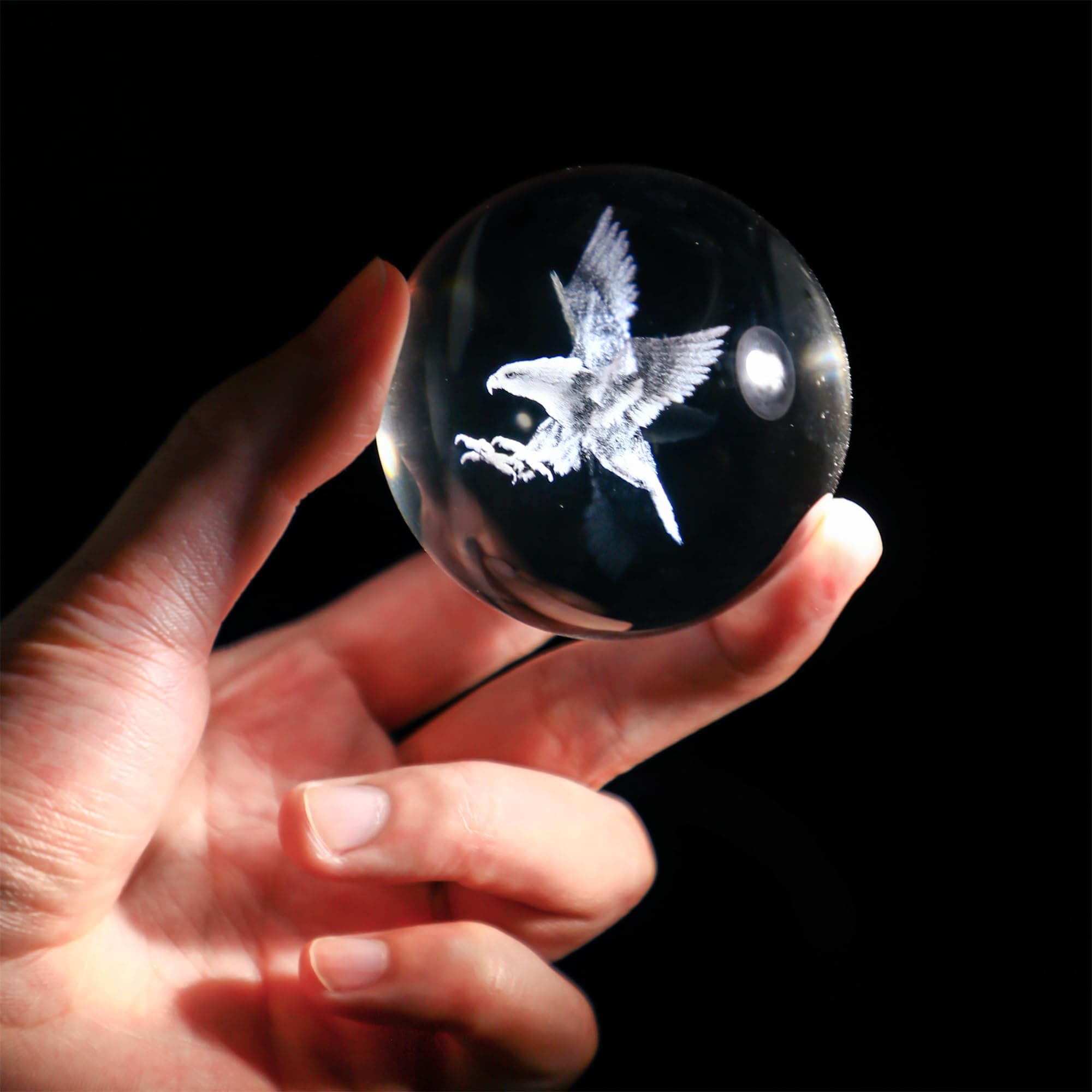 HDCRYSTALGIFTS Engraved Eagle Crystal Ball Paperweight with Stand 60mm 3D Laser Etched Bald Eagle Glass Spheres Decorative Balls(Clear)