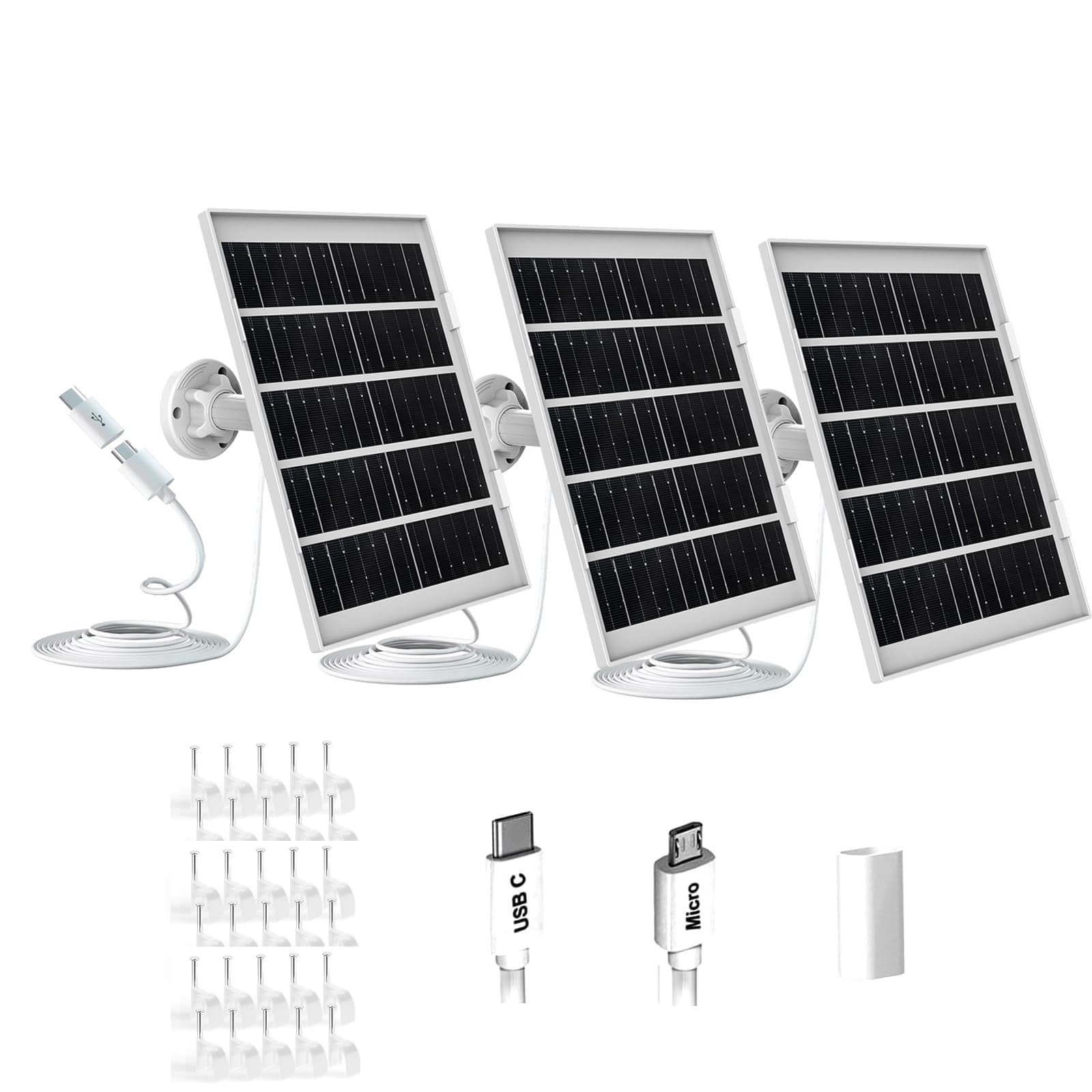 Baaletc 3 Pack 7W Solar Panel for Eufy Camera, Solar Panel Compatible with Eufycam 2C/2C Pro/2/2 Pro/E20/E40/E, USB Solar Panel with USB-C Port Outdoor Camera, 9.8ft Cable with 360° Adjustable Bracket
