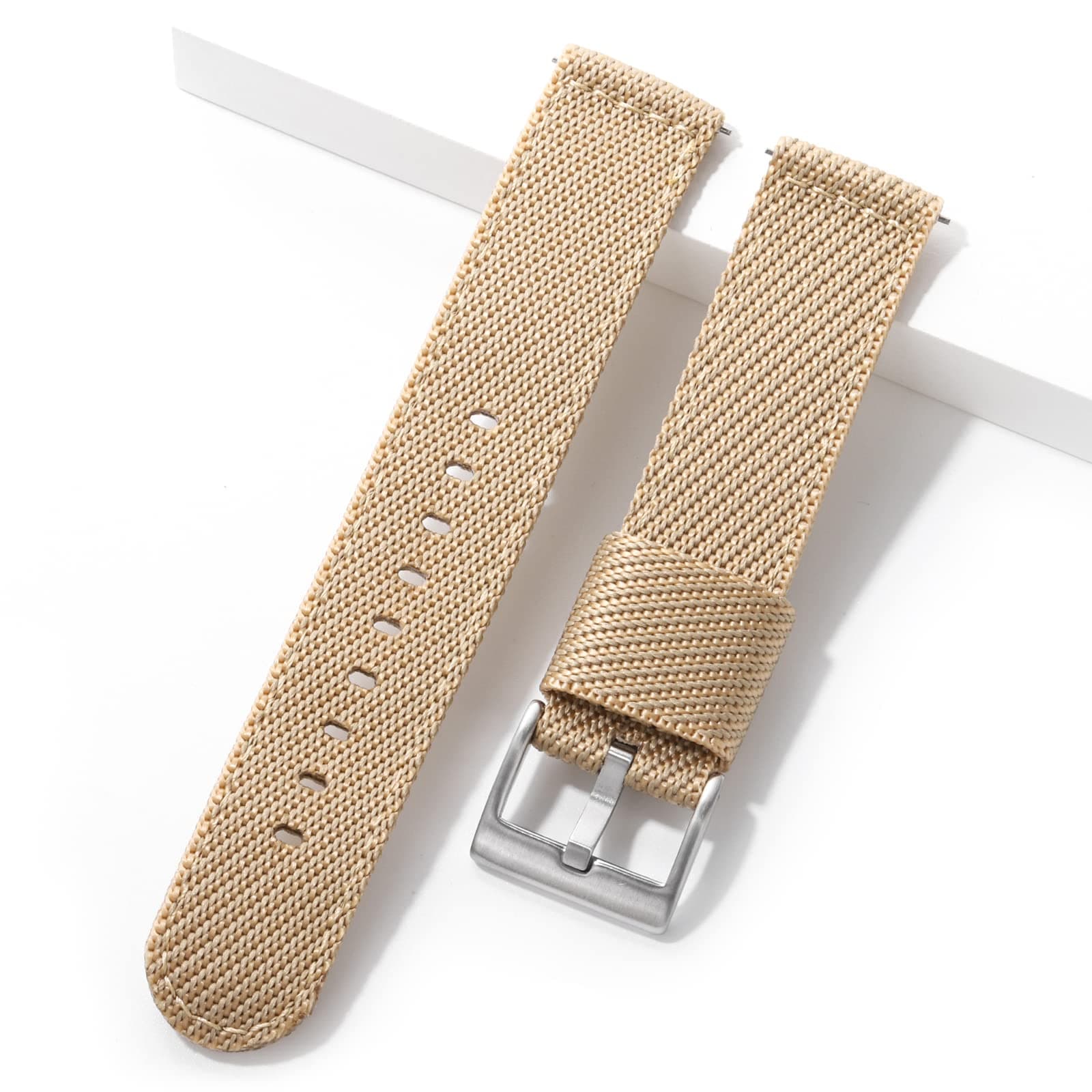 20mm 22mm Fast Release Nylon Watch band with Stainless Steel Buckle, Two-Piece Waterproof Nylon Watch Strap for Men and Women (Khaki, 22mm)