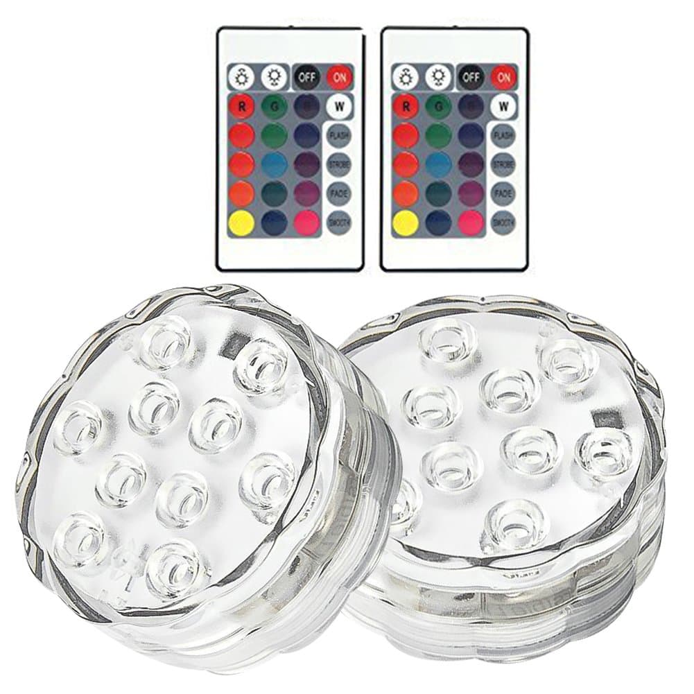 HOTSO Underwater Submersible LED Lights, Waterproof Battery Operated Remote Control Wireless LED Lights for Aquarium Crystal Vase Base Pond Fountain Bowls, 2 Packs