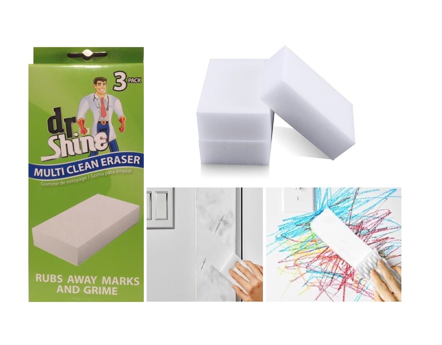 Dr ShineMulti Clean Eraser Set of 3, Foam, White,