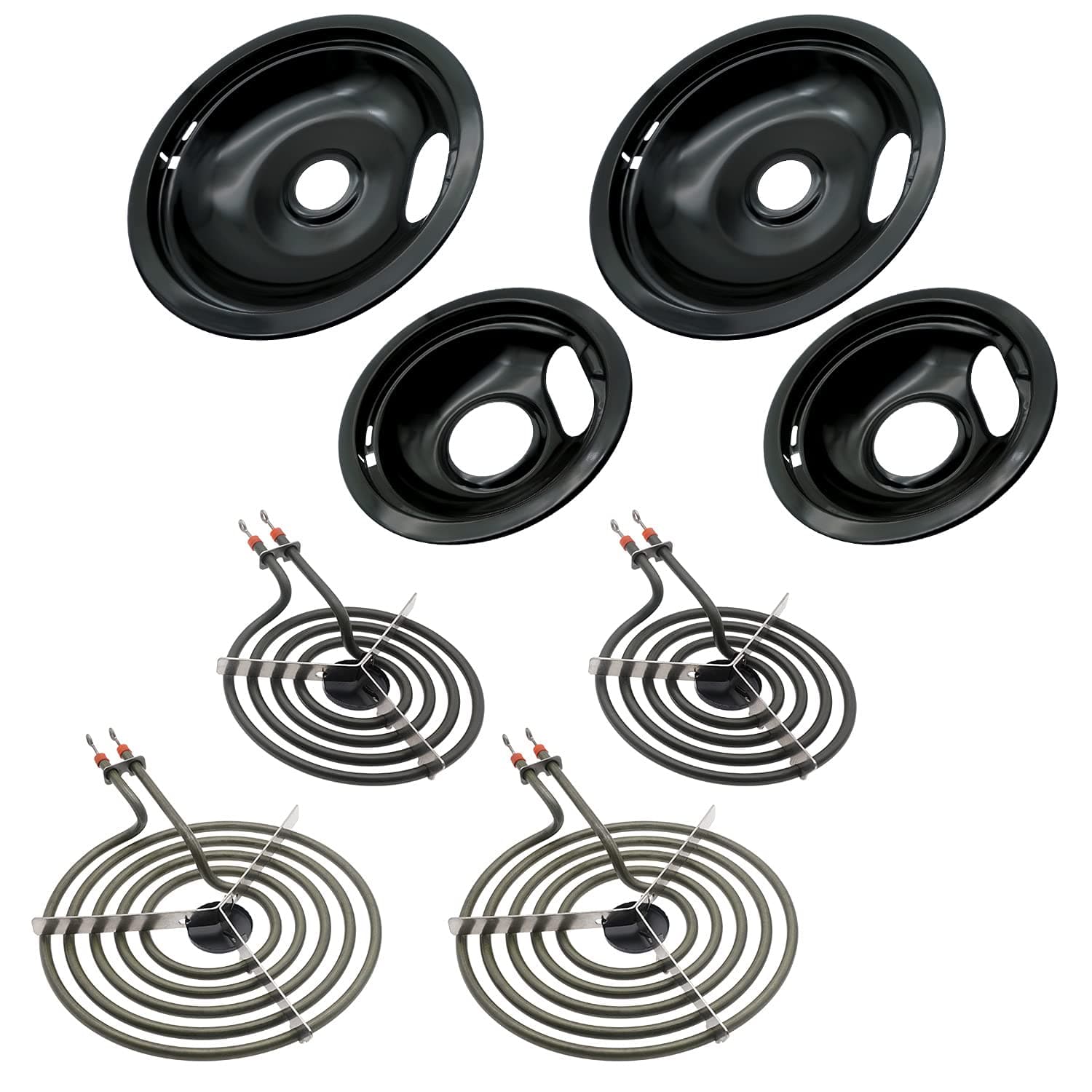 W10288051 Range Cooktop Porcelain Drip Pans and MP22YA Electric Range Burner Element Unit Set - Compatible with Whirlpool Amana Electric Range Stove