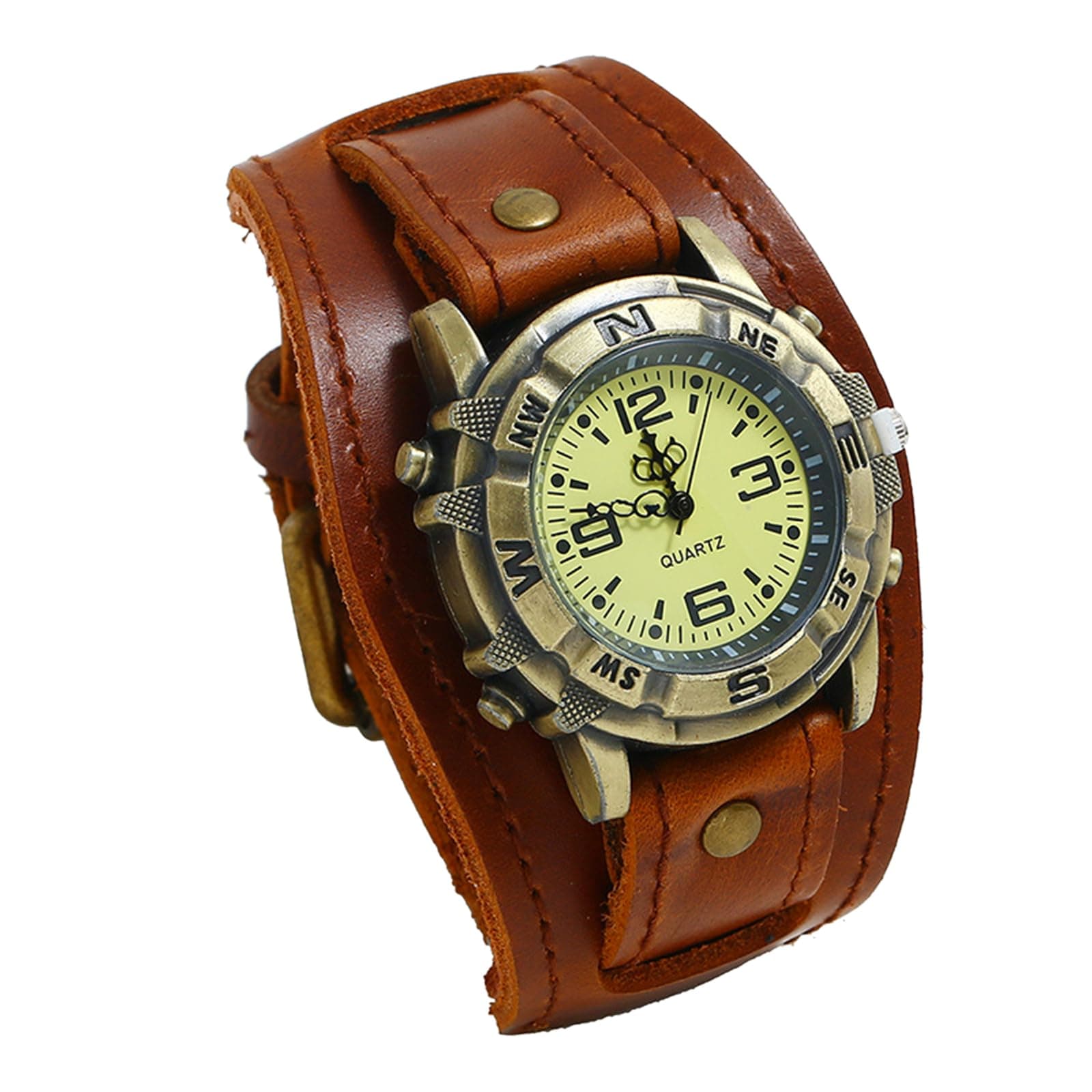 Avaner Vintage Leather Watches, Retro Punk Cuff Watch, Wide Band Quartz Watches for Men and Women