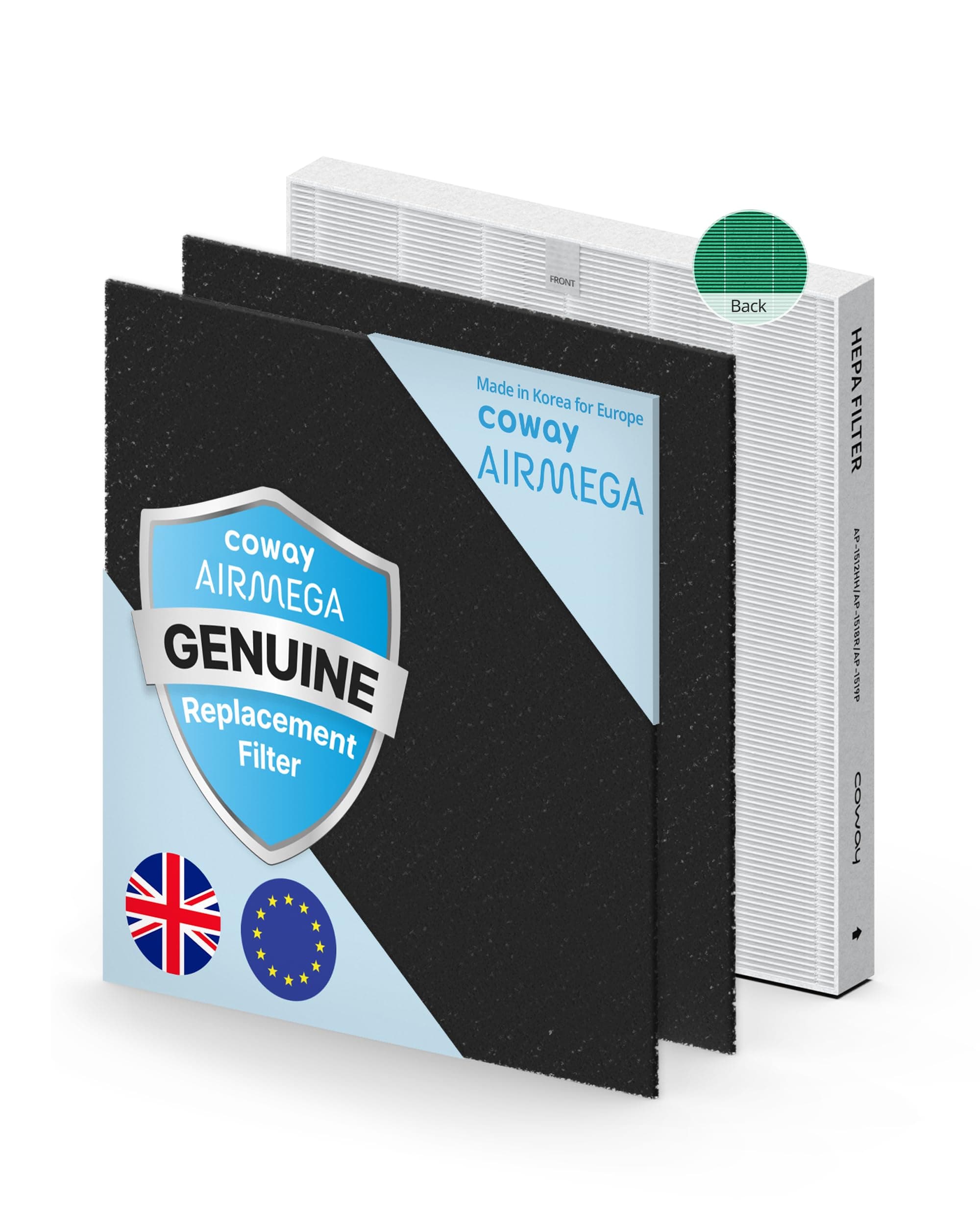 COWAY Replacement Filter for AP-1512HH Mighty, AP-1512HHS and AP-1518R Airmega200M air purifiers, Genuine Filter, GreenHEPA Designed for Europe, Made in Korea