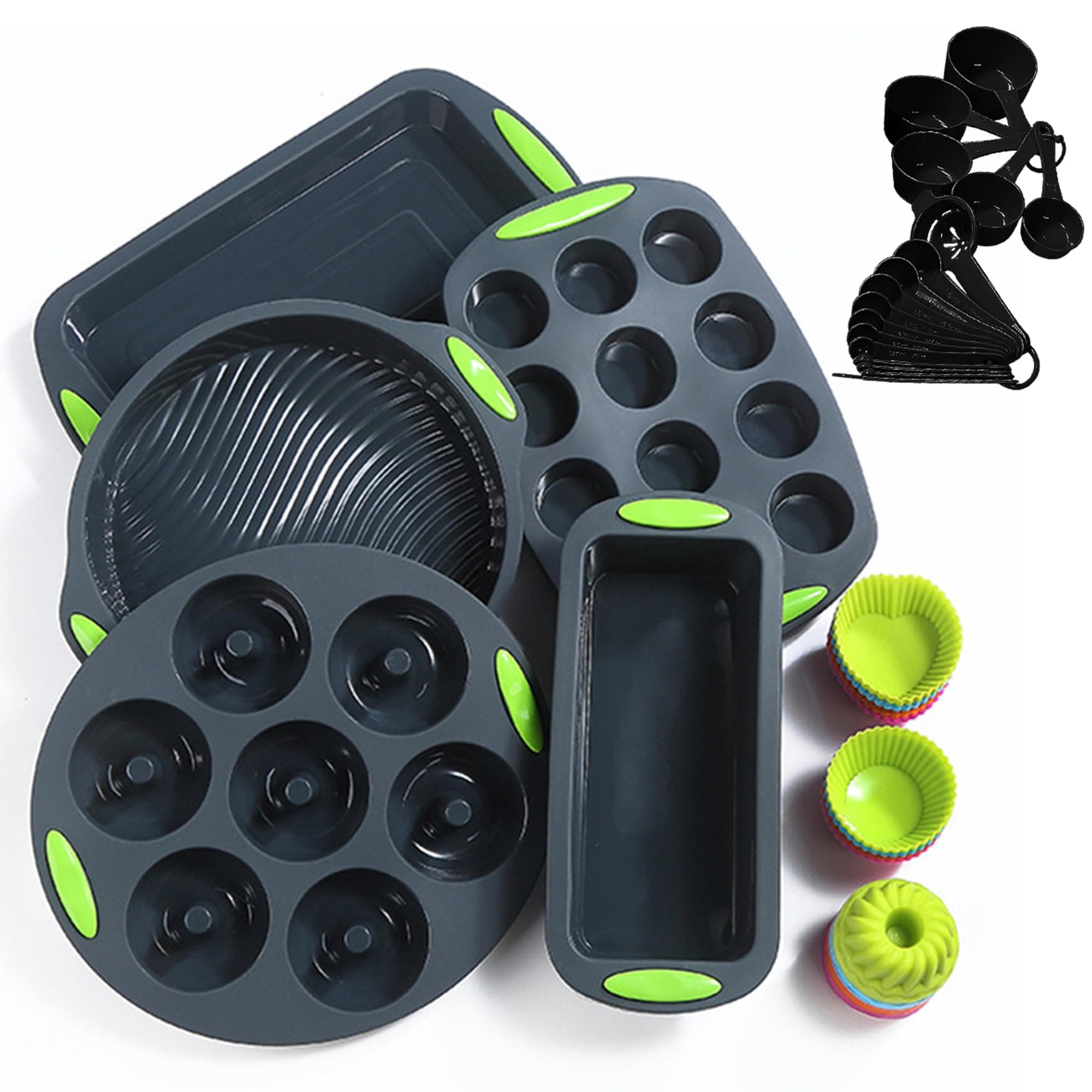 To encounter 41 Pieces Silicone Baking Pan Set, Silicone Cake Molds, Baking Sheet, Donut Pan, Muffin Pan with 36 Pack Baking Cups, Dishwasher Safe