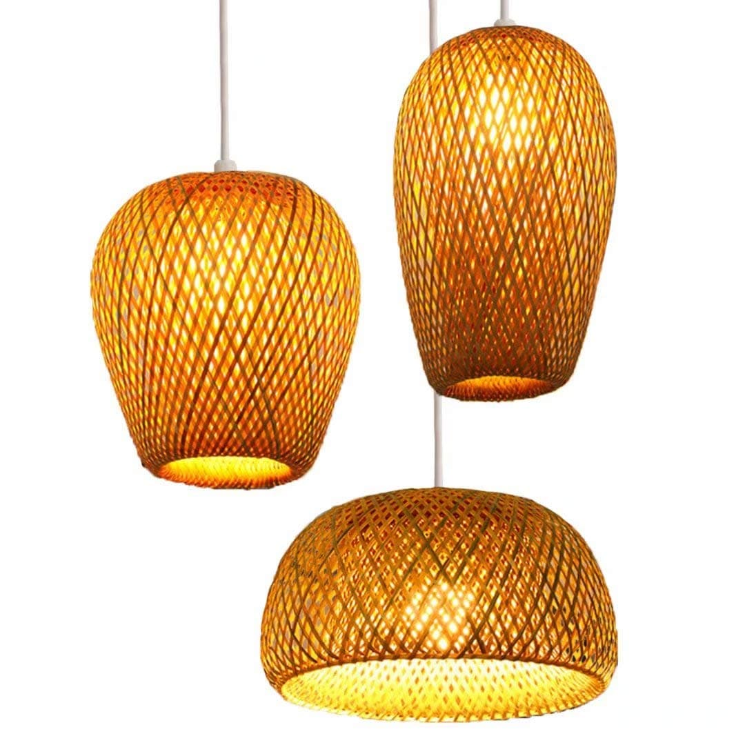 SHIKUN Bamboo Woven Lampshade Bamboo Ceiling Light Vietnamese Style Pendant Light Decorative Chandelier Ceiling Lamp for Restaurant, Corridor, Living Room, Bar, Coffee