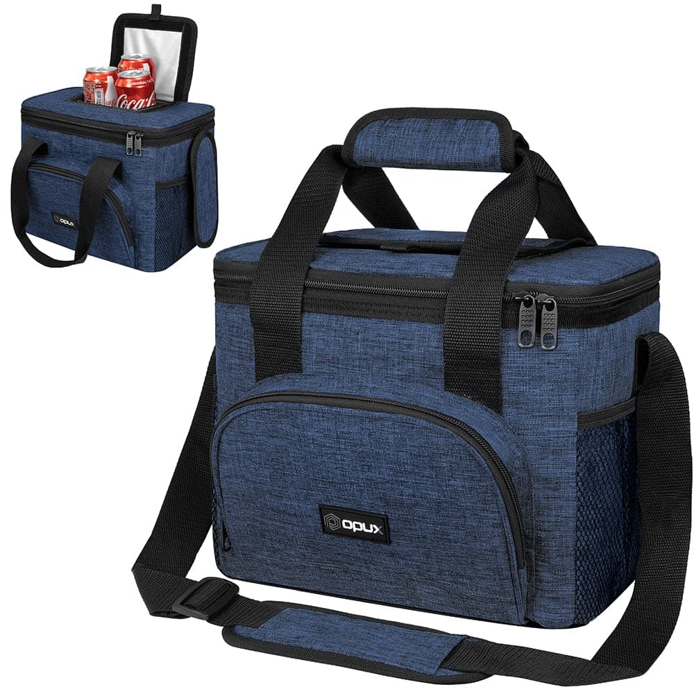 Soft Cooler Bag, Insulated Collapsible Lunch Cooler Bag for Men Work Camping Beach Travel, Portable Soft Sided Leakproof Waterproof Large Lunch Bag Box with Shoulder Strap 18 Cans, Heather Navy