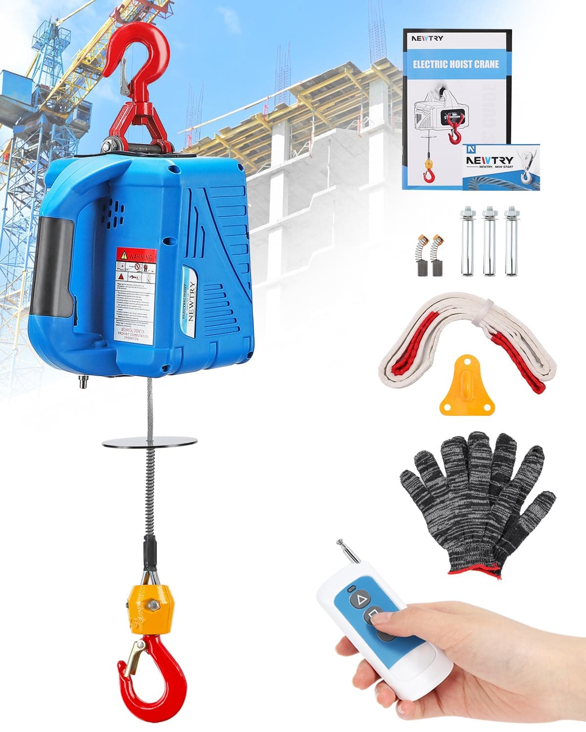 โ 300KG Electric Hoist Lift Crane 60m Wireless Remote Control 1500W Series Motor Max. Lifting 11.8m Portable Winch with Overload Protection (UK Plug)