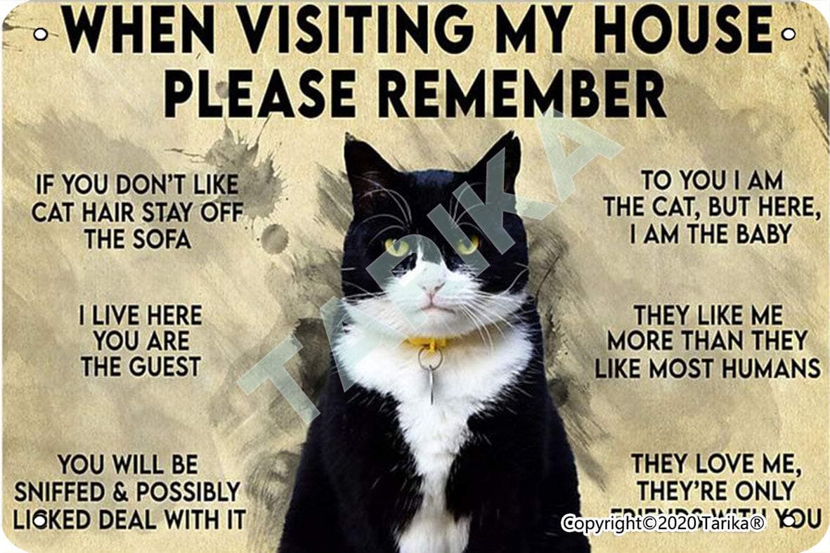 When Visiting My House Please Remember Love Cat Rules 20X30 CM Iron Retro Look Decoration Crafts Sign for Home Kitchen Bathroom Farm Garden Garage Inspirational Quotes Wall Decor