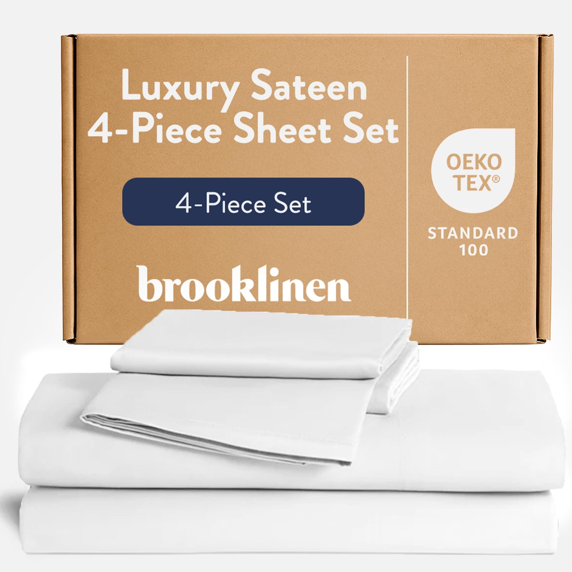 Brooklinen Bed Linen Set, Luxury Sateen Core Sheet Set in White, 4 Piece Set - Fitted Sheet, Flat Sheet, 2 Pillowcases, Full Size