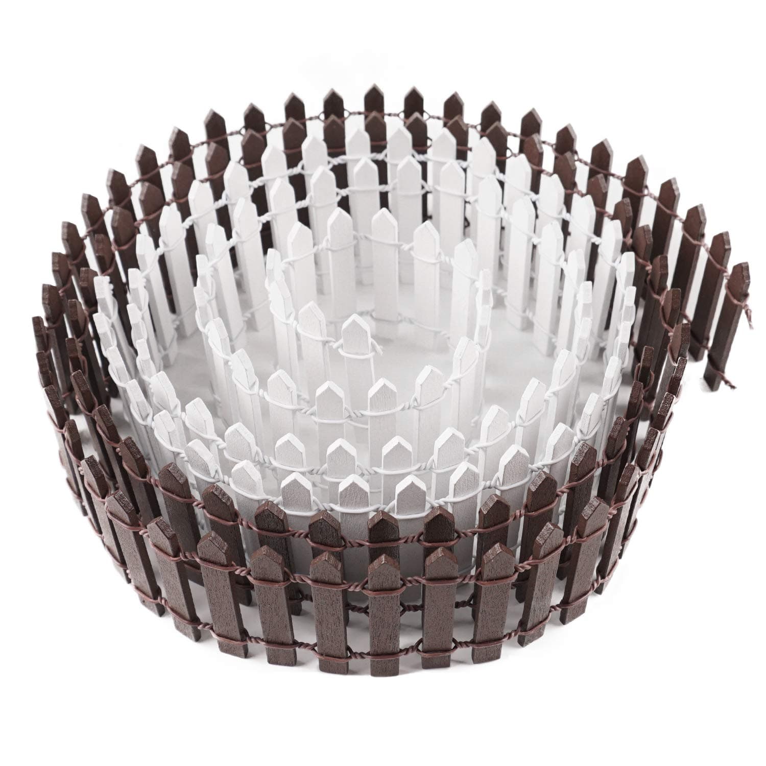 Miniature Wood Picket Fence - 2 Pcs DIY Brown and White Fence with Gate, 40 Inch Long for Fairy or Dollhouse Garden