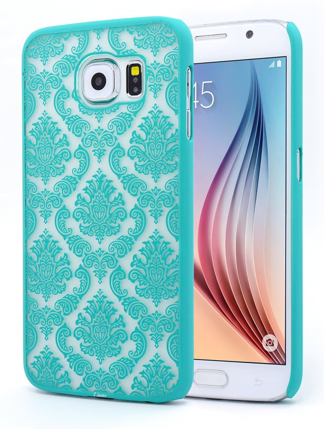 Galaxy S6 Case, NageBee - Samsung Galaxy S6 Diva Lace Damask Design Ultra Slim Translucent Rubber Coating Hard Case for Samsung Galaxy S6 (Lace Teal Green)