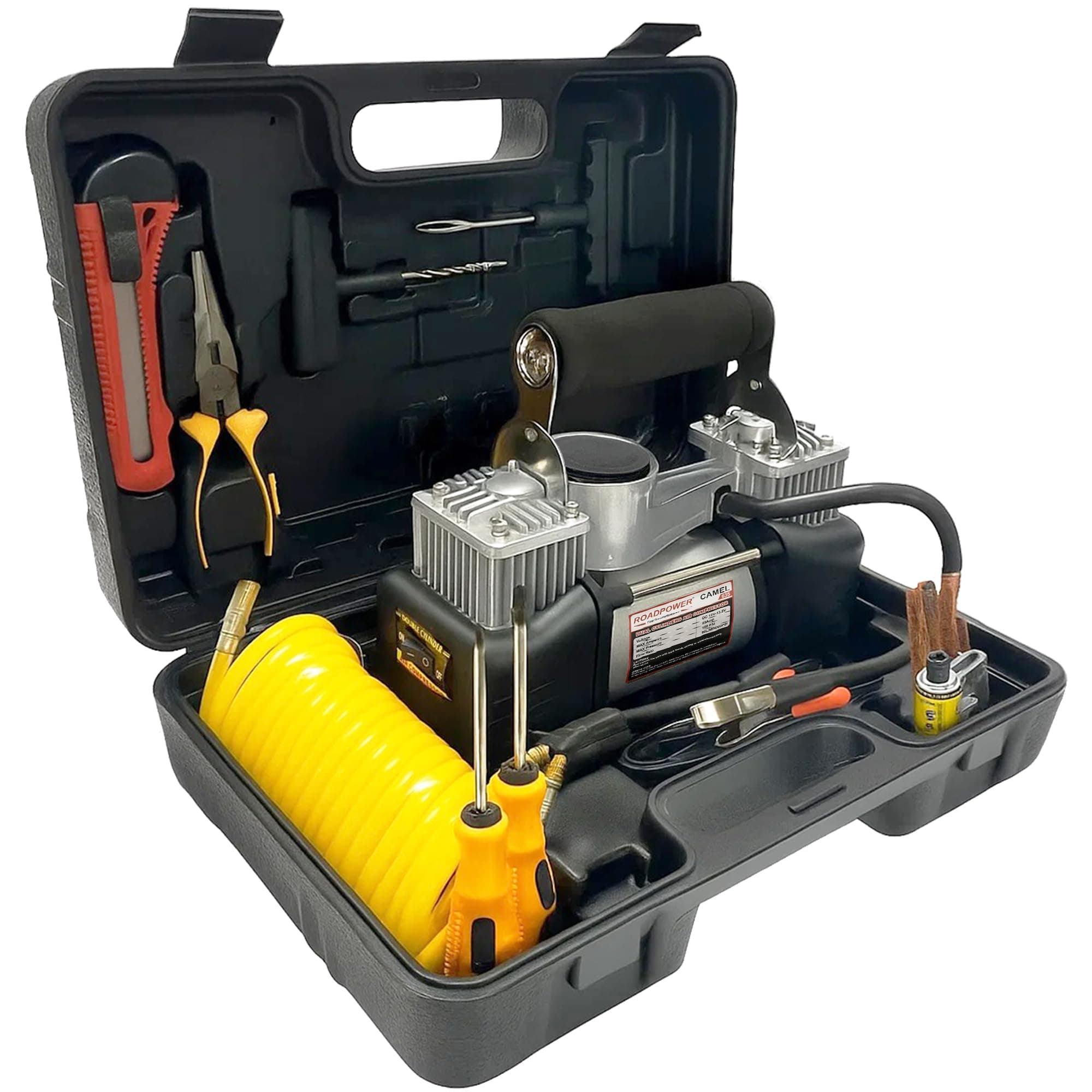 ROADPOWER Portable Double Cylinder Air Compressor,RP-AC628 (Silver-Blue) (With Tools)