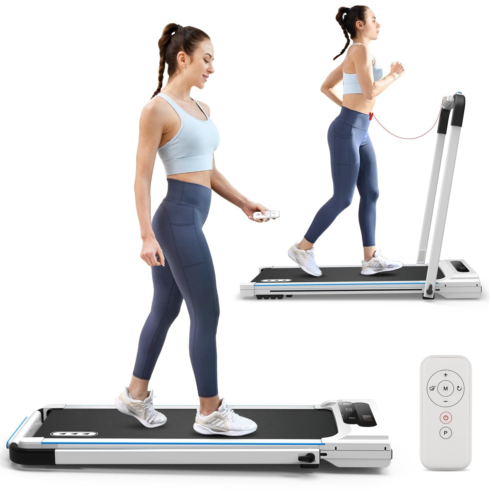 REDLIRO Under Desk Treadmill 2 in 1 Walking Pad, Portable, Folding, Electric, Motorized, Walking and Jogging Machine with Remote Control for Home and Office Workout