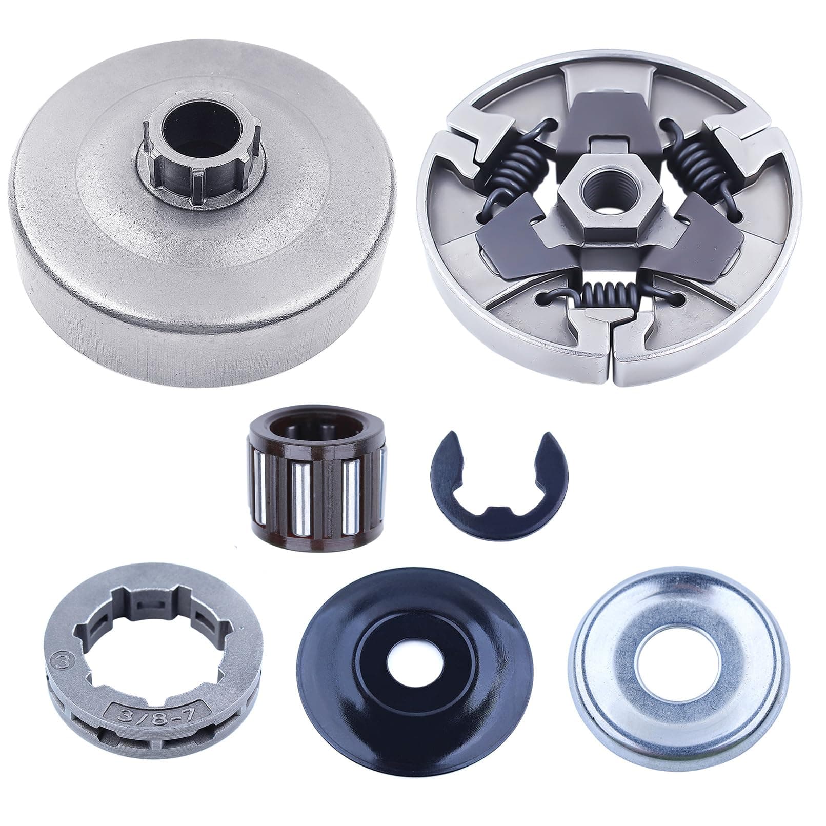 Adefol Chainsaw 3/8"-7 Clutch Drum Rim Sprocket Kit For Stihl MS660 066 064 MS640 MS661 Replacement Parts with Washer E-clip Needle Bearing