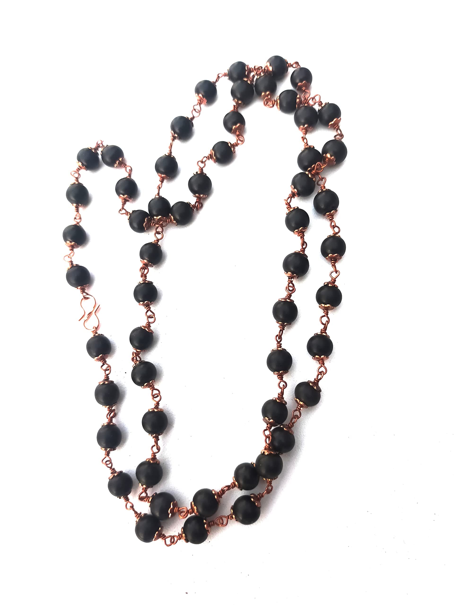 KC PRODUCTSKC PRODUCTS® Natural Ebony Wood Copper Cap Chain Mala Karungali Kattai Chain Mala 54 Beads (Size 6 MM)