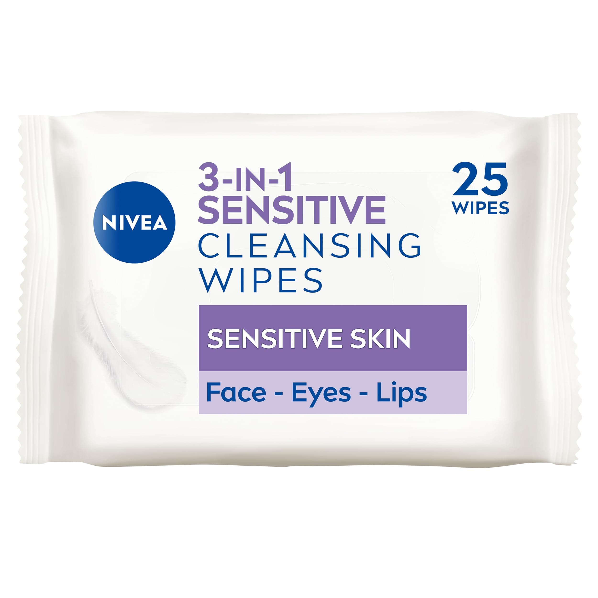 NIVEA 3in1 Sensitive Cleansing Wipes (25 Sheets), Plant-Based Makeup Remover Sheets, Face Wipes for Sensitive Skin, Gentle yet Effective Makeup Removal (Pack of 6)