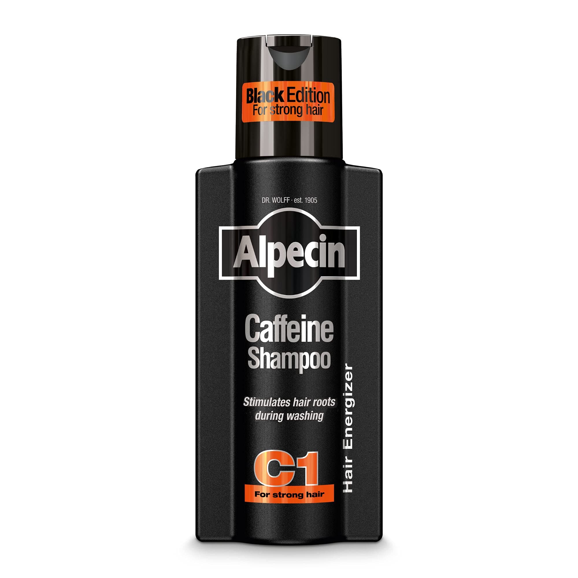 Alpecin Caffeine Shampoo C1 Black Edition, Men's Natural Hair Growth Shampoo for Thinning Hair with Niacin, Menthol, and Castor Oil, 8.45 fl. oz.