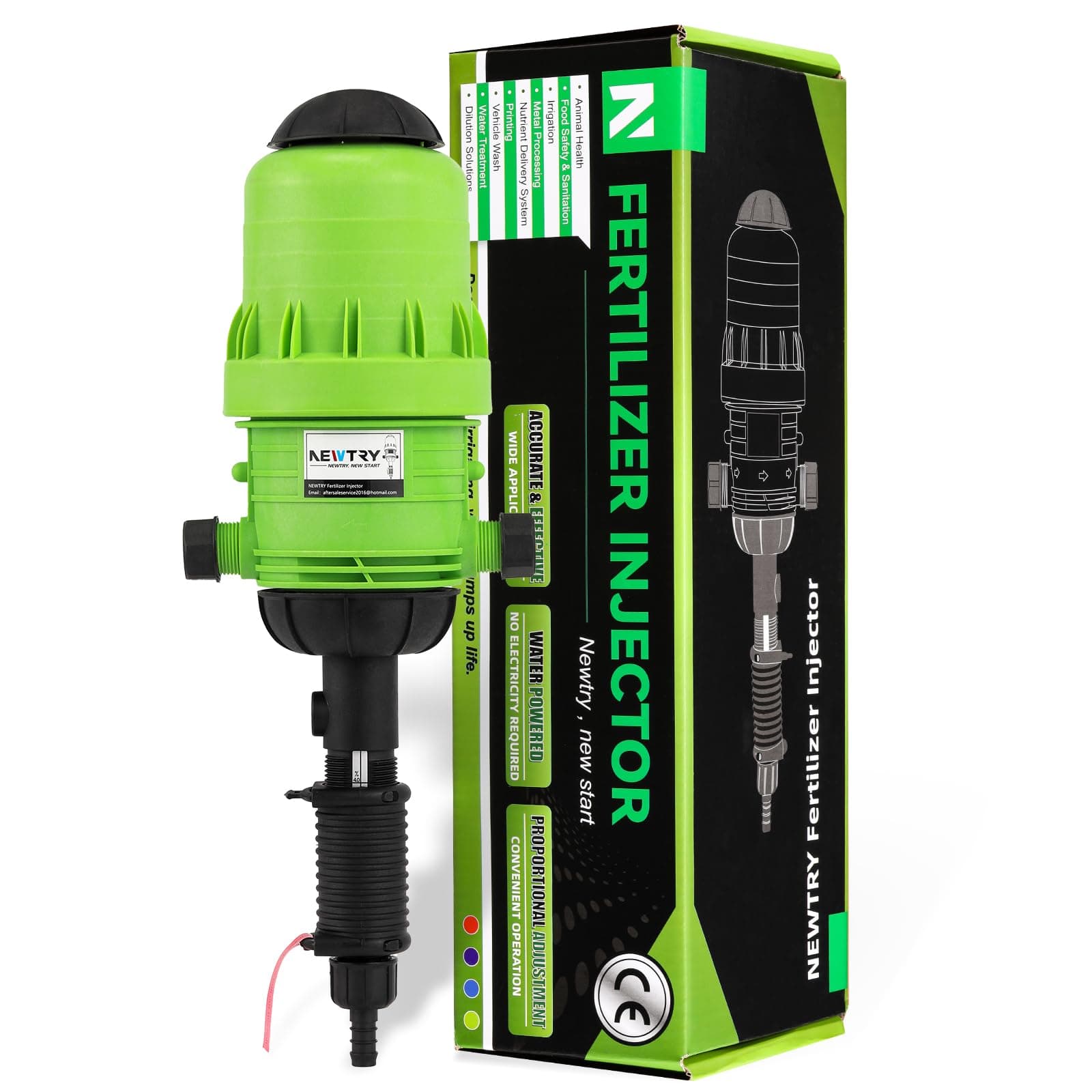 NEWTRY 0.4%-4% Fertilizer Injector for Drip Irrigation 1:250 to 1:25 Adjustable Water Powered Dosing Pump 3/4" NPT