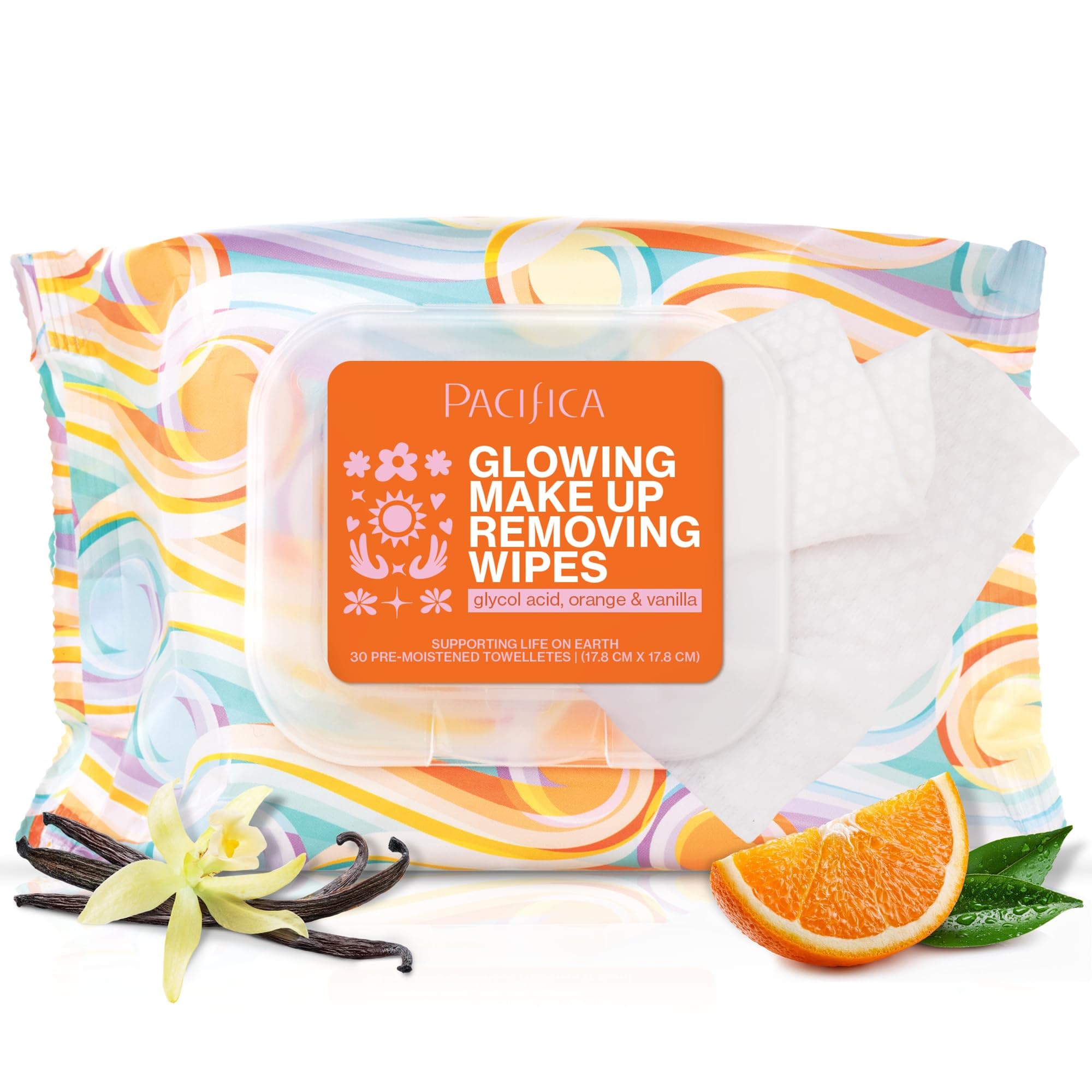 Beauty, Glowing Makeup Remover Wipes, Glycolic Acid, Coconut Water, Aloe Infused, Daily Cleansing, Exfoliating, Clean Skin Care, Plant Fiber Facial Towelettes, Vegan & Cruelty Free
