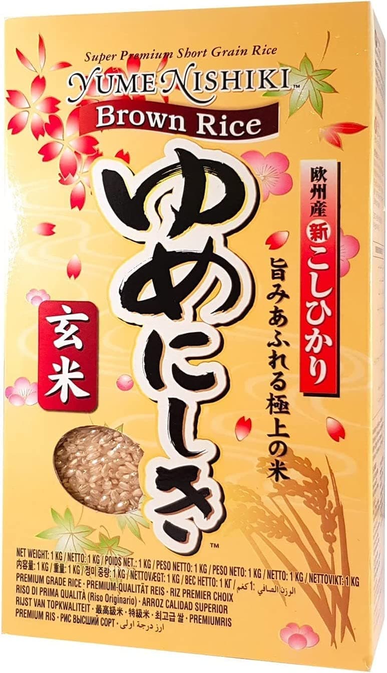 Yumenishiki Brown Sushi Rice - 1kg, yume nishiki koshihikari - Case of 2