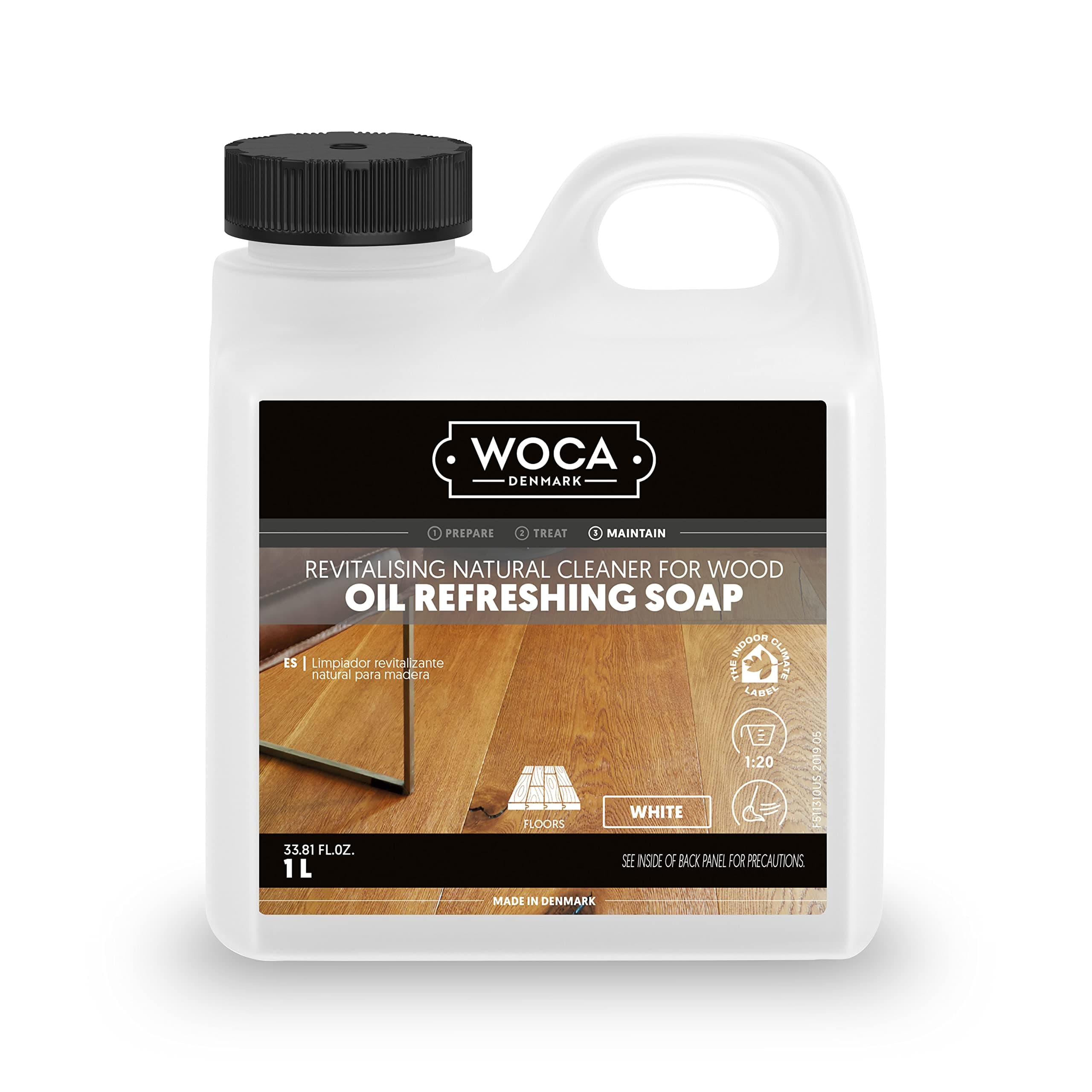 Denmark Oil Refreshing Soap White 1L – Cleaner & Rejuvenator for White Oiled Wood Floors | Plant-Based, Food Contact Safe | Cleans, Re-oils, Protects & Maintains Matte Finish | Low VOC
