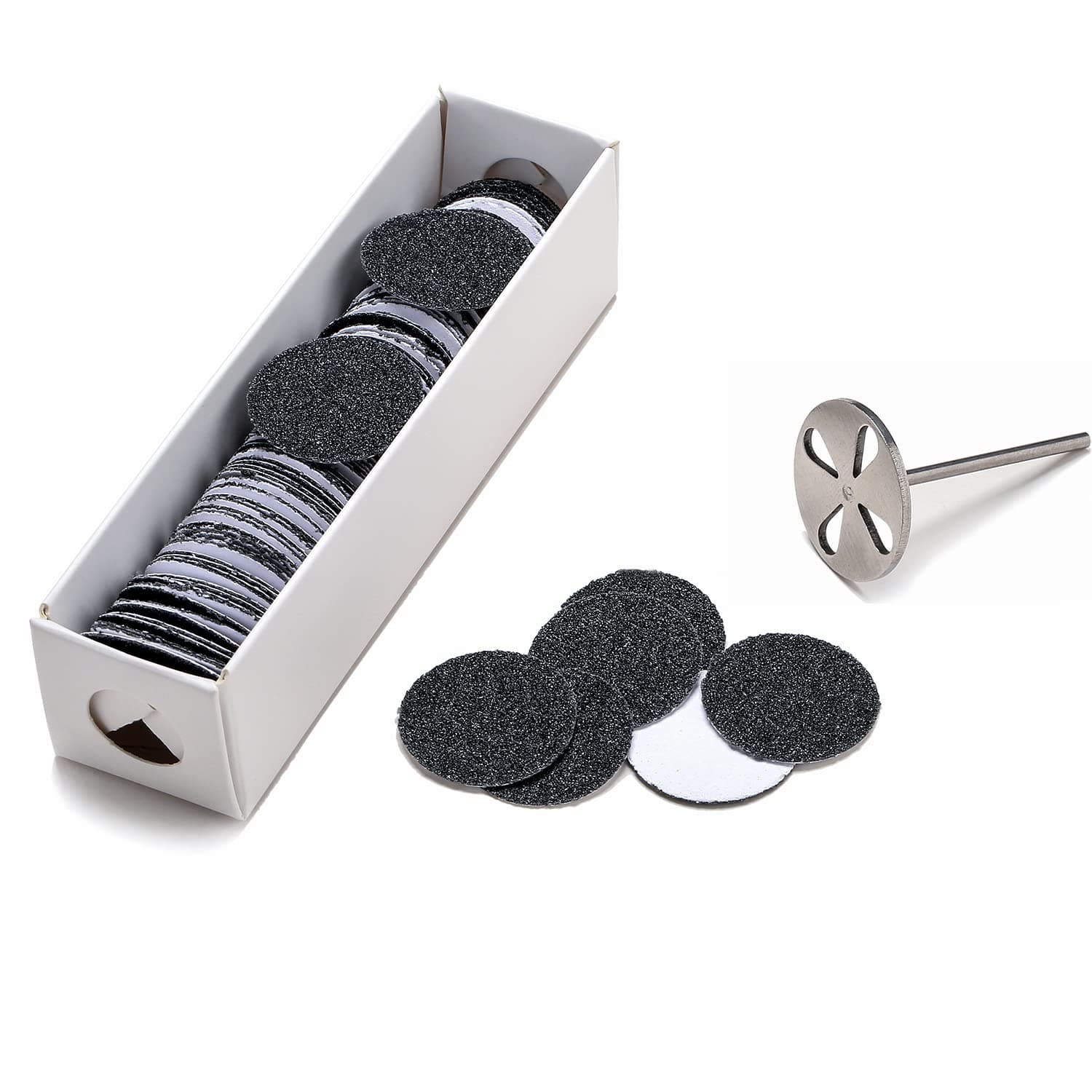 100pcs Sandpaper Disc and 1pcs Metal Bit, 3/32 Shank Replaceable Pedicure Sanding Disc Bit for Dead Skin Callus Removal Electric Foot File Tools (80# (Coarse))