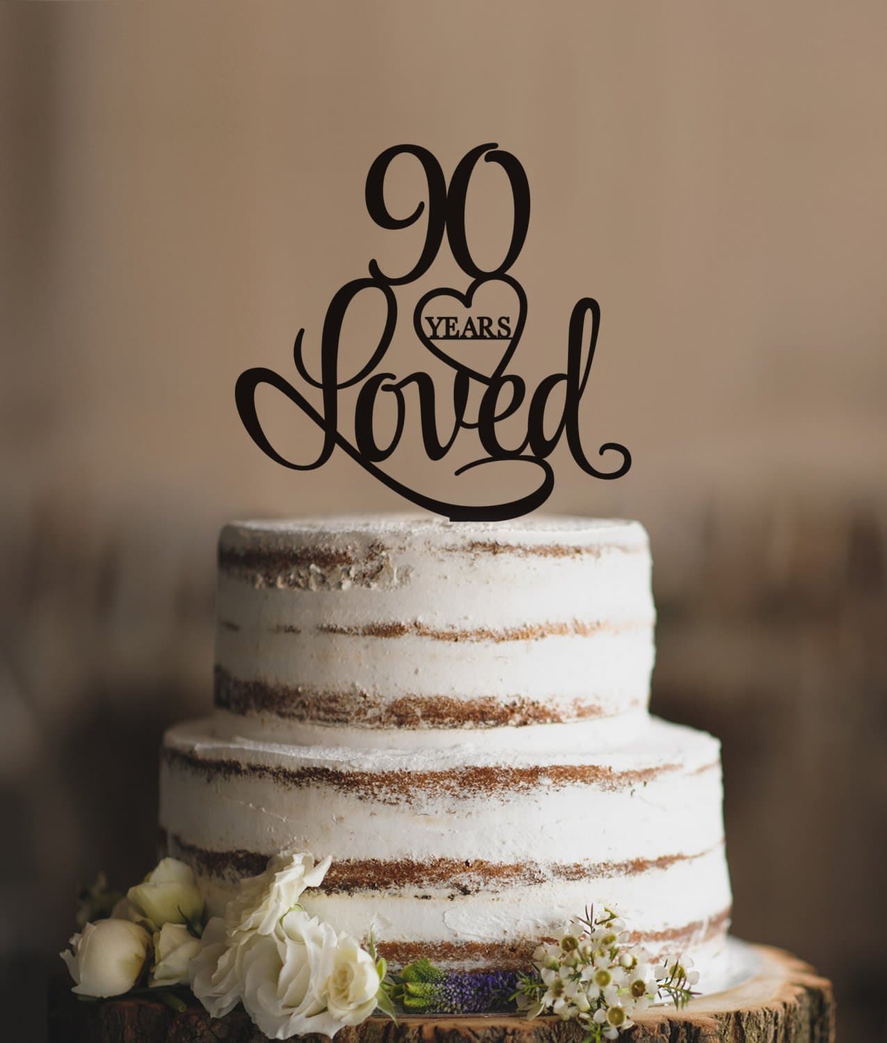 90 Years Loved Cake Topper Classy 90th Birthday Cake Topper Elegant Ninetieth Cake Topper Birthday Gift for Women Men Birthday Party Decorations Toppers