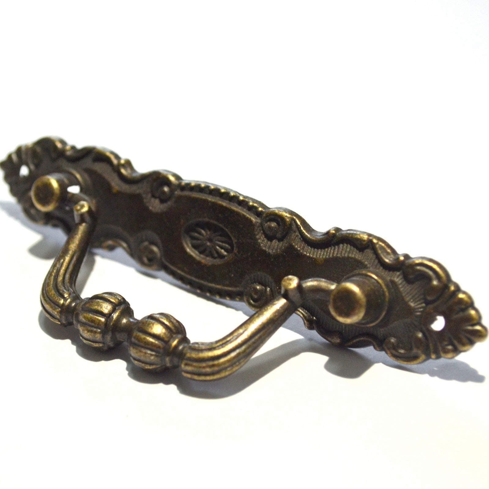 4 pcs Vintage Bronze Knobs Antique Drawer Handles Ring Pulls Decorative Floral Hardware with Screws for Furniture (Disk Length:4", Hole spacing: 3-1/4")