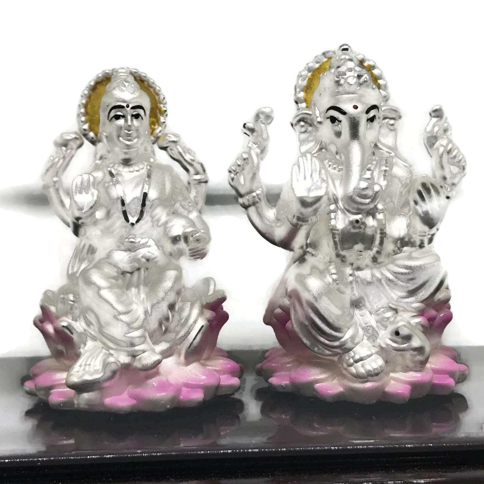 999 Pure Silver Ganesh & Lakshmi/Laxmi Idol/Statue/Murti (Figurine #13)