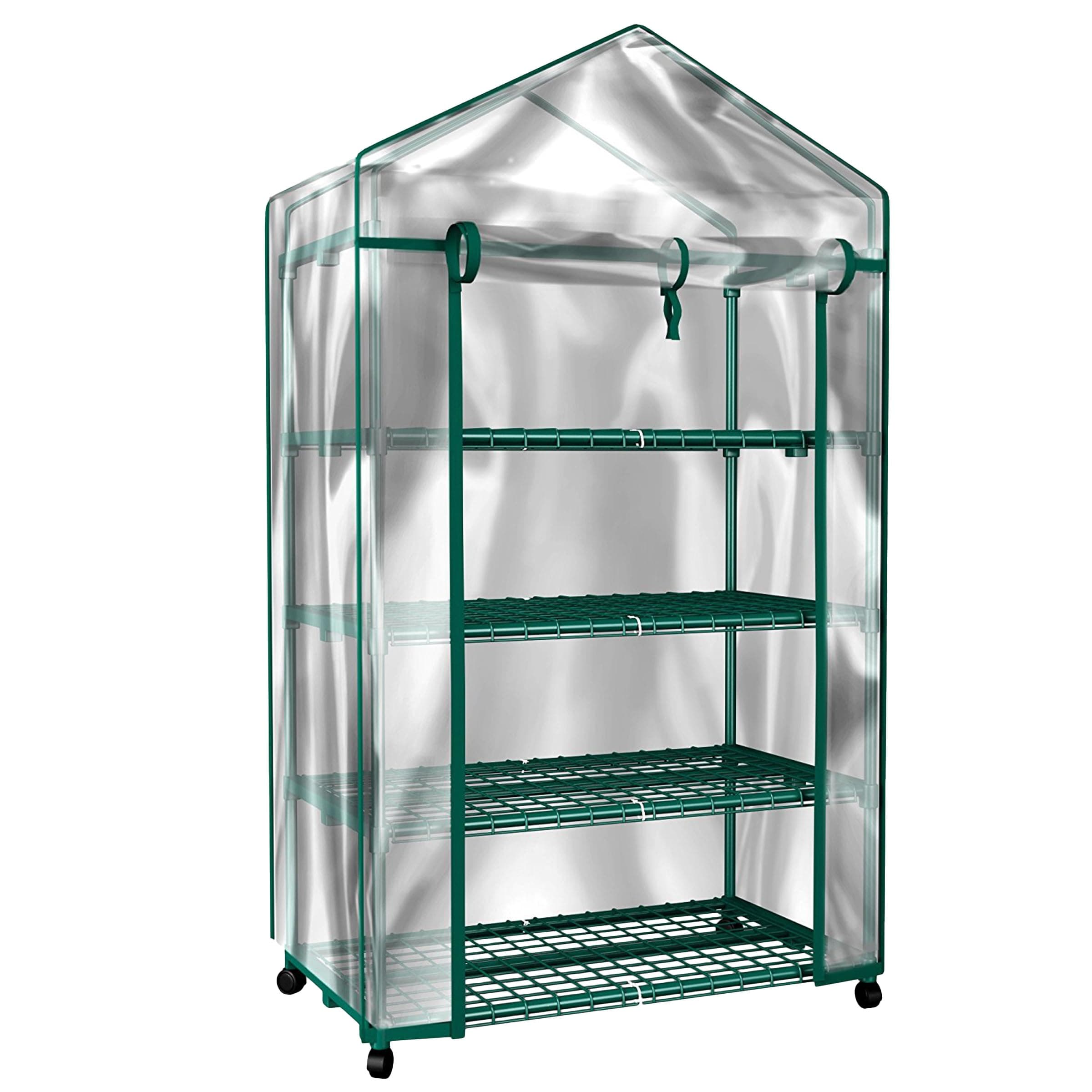 4 Tier Mini Greenhouse - Portable Greenhouse with Locking Wheels and PVC Cover for Indoor or Outdoor - 27 x 19 x 63-Inch Green House by Pure Garden