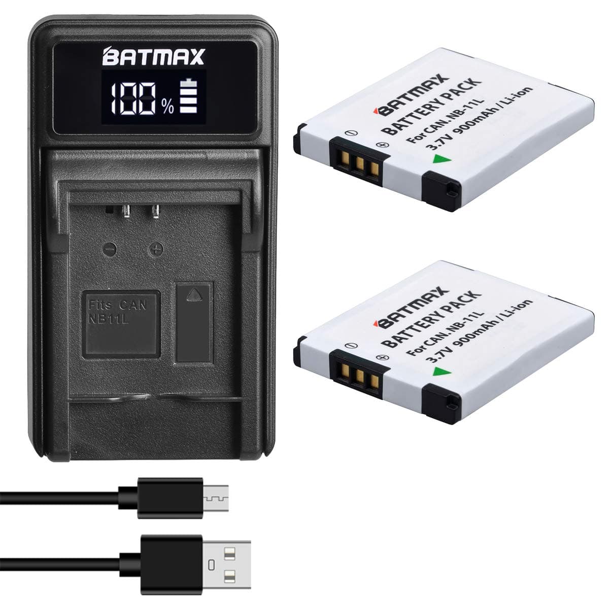 Batmax 2Pcs NB-11L NB-11LH Battery + USB LED Charger for Canon PowerShot A2300, A2400, A2500, A2600, A3400, A3500, A4000, ELPH 190, 180, 170, 160, 150, 140, 135 IS