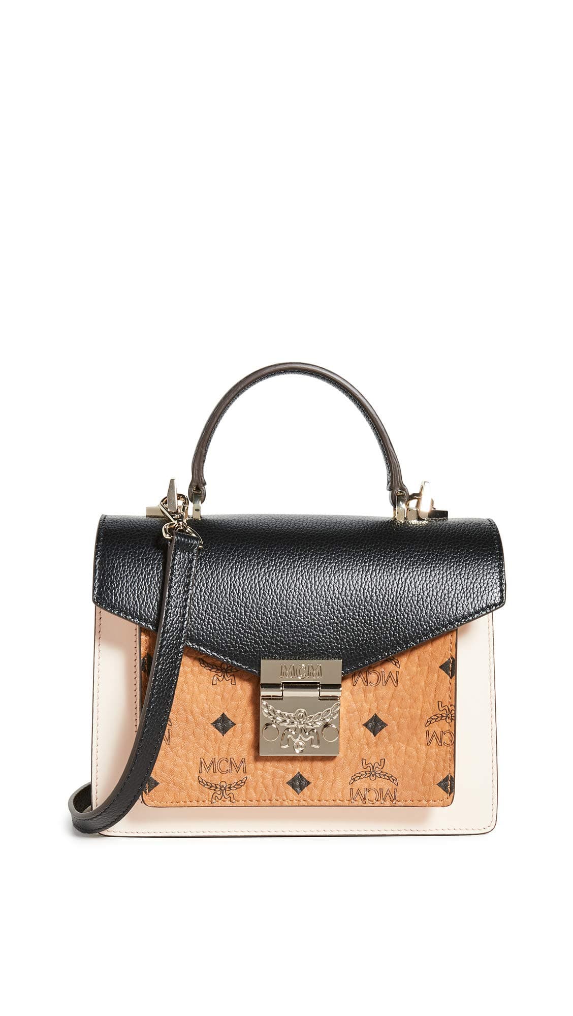 MCM Patricia Visetos Leather Block Satchel Small Black One Size